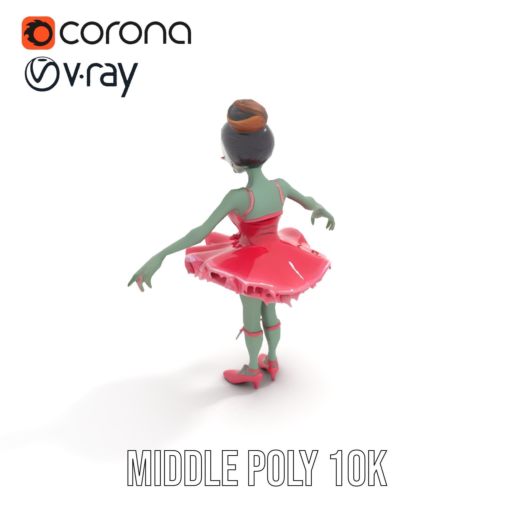 Zombie Ballerina Character Model  Rigged and Animated Low-poly 3D model_11
