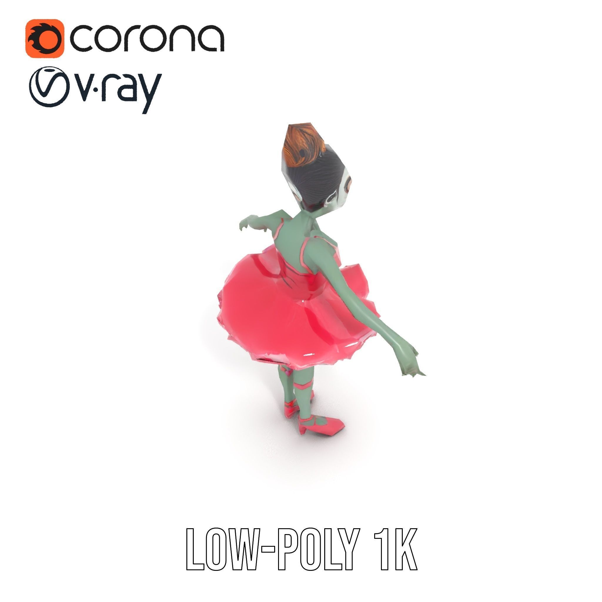 Zombie Ballerina Character Model  Rigged and Animated Low-poly 3D model_12