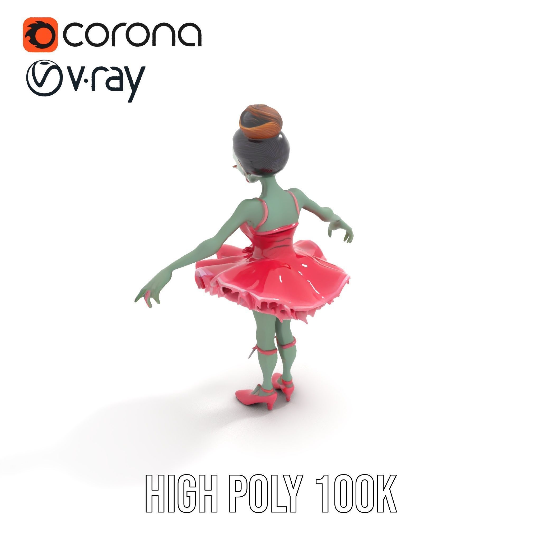 Zombie Ballerina Character Model  Rigged and Animated Low-poly 3D model_10