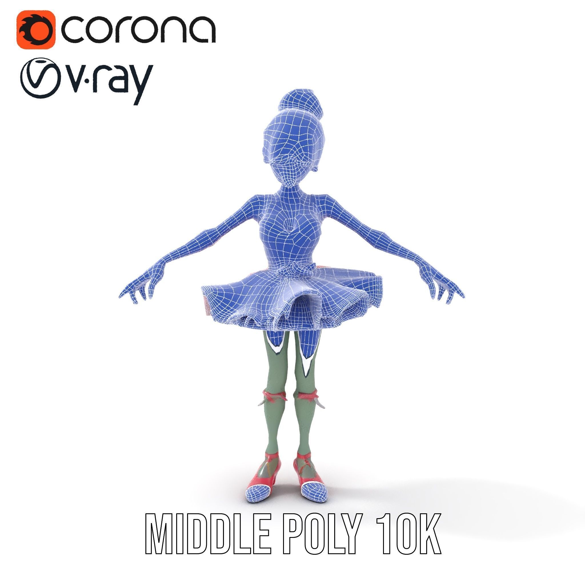 Zombie Ballerina Character Model  Rigged and Animated Low-poly 3D model_27