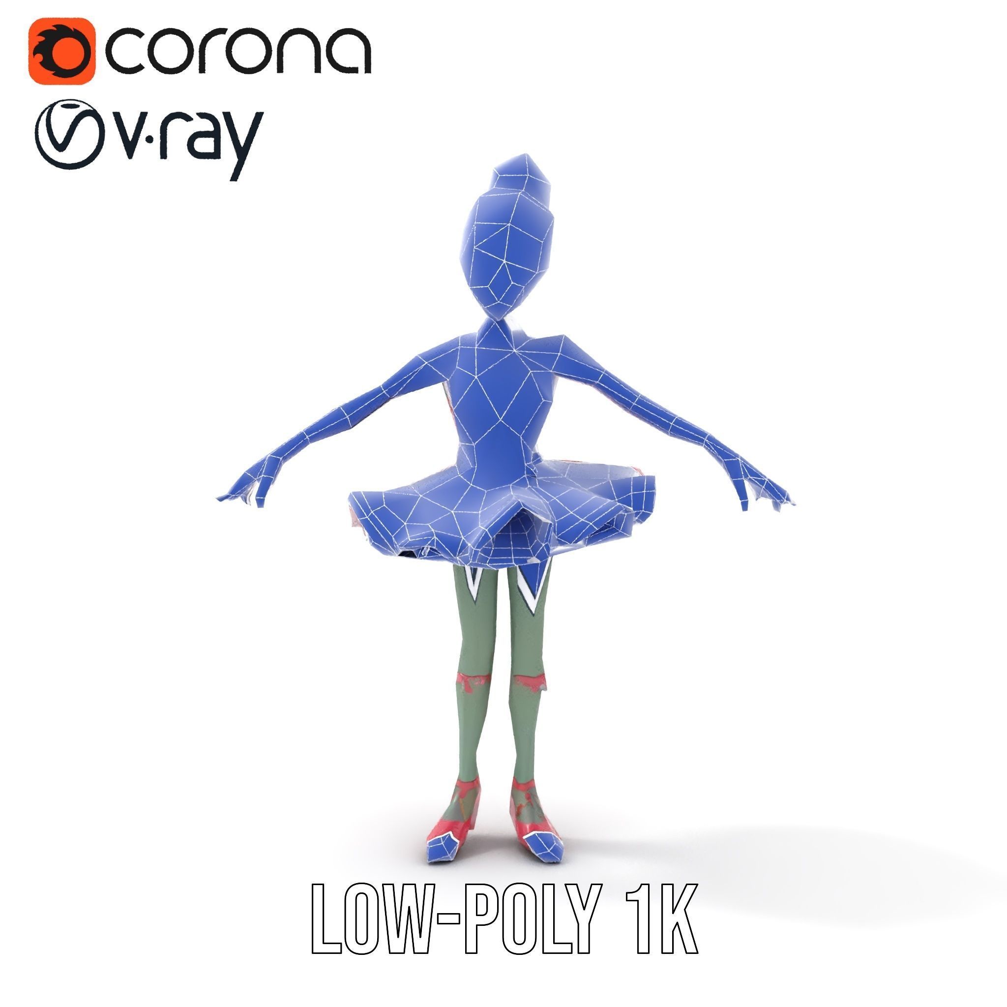 Zombie Ballerina Character Model  Rigged and Animated Low-poly 3D model_28