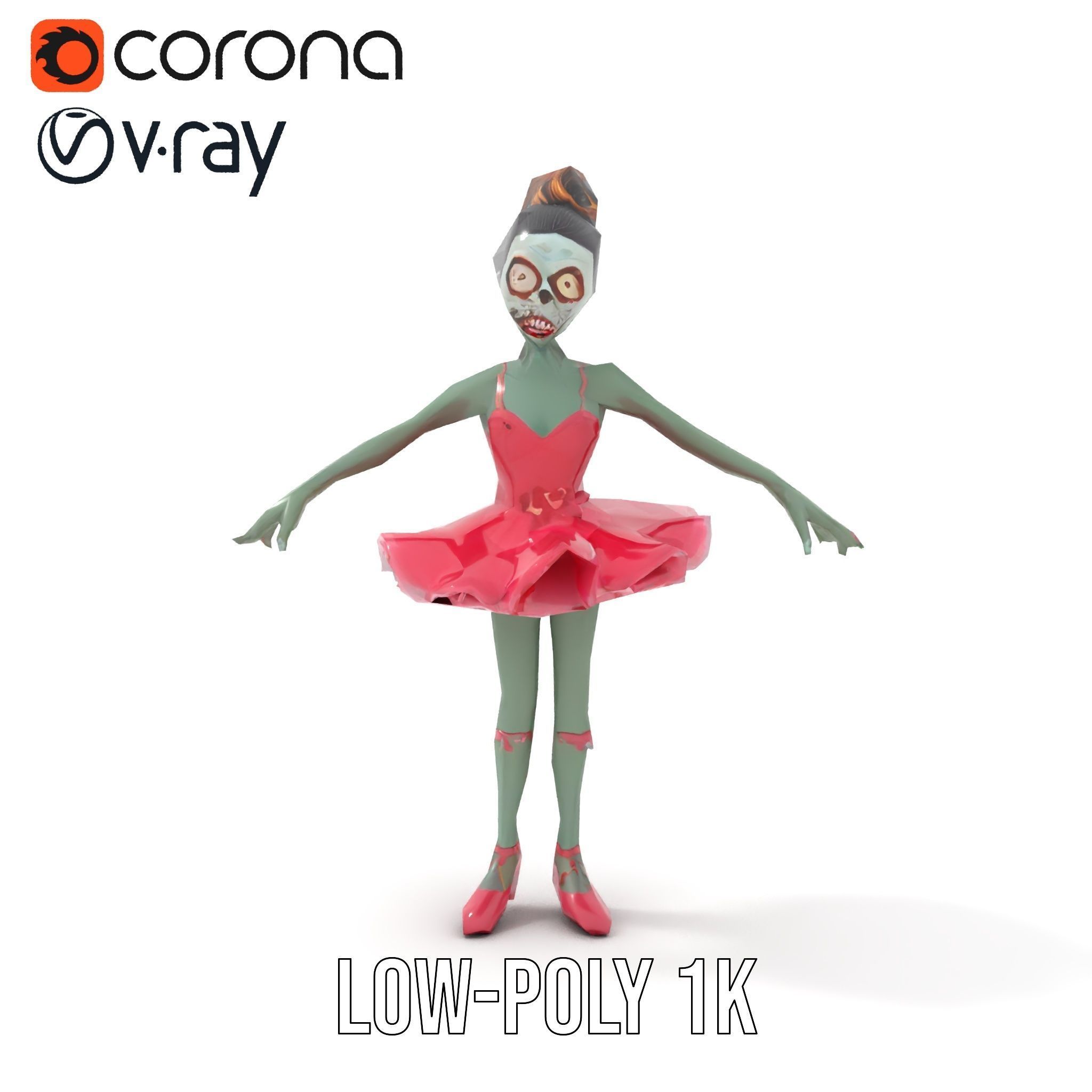 Zombie Ballerina Character Model  Rigged and Animated Low-poly 3D model_20