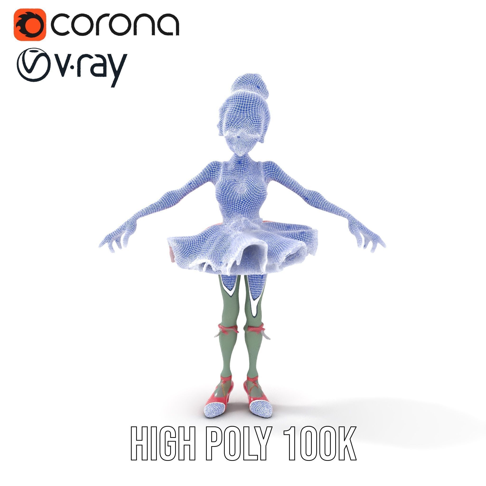 Zombie Ballerina Character Model  Rigged and Animated Low-poly 3D model_24