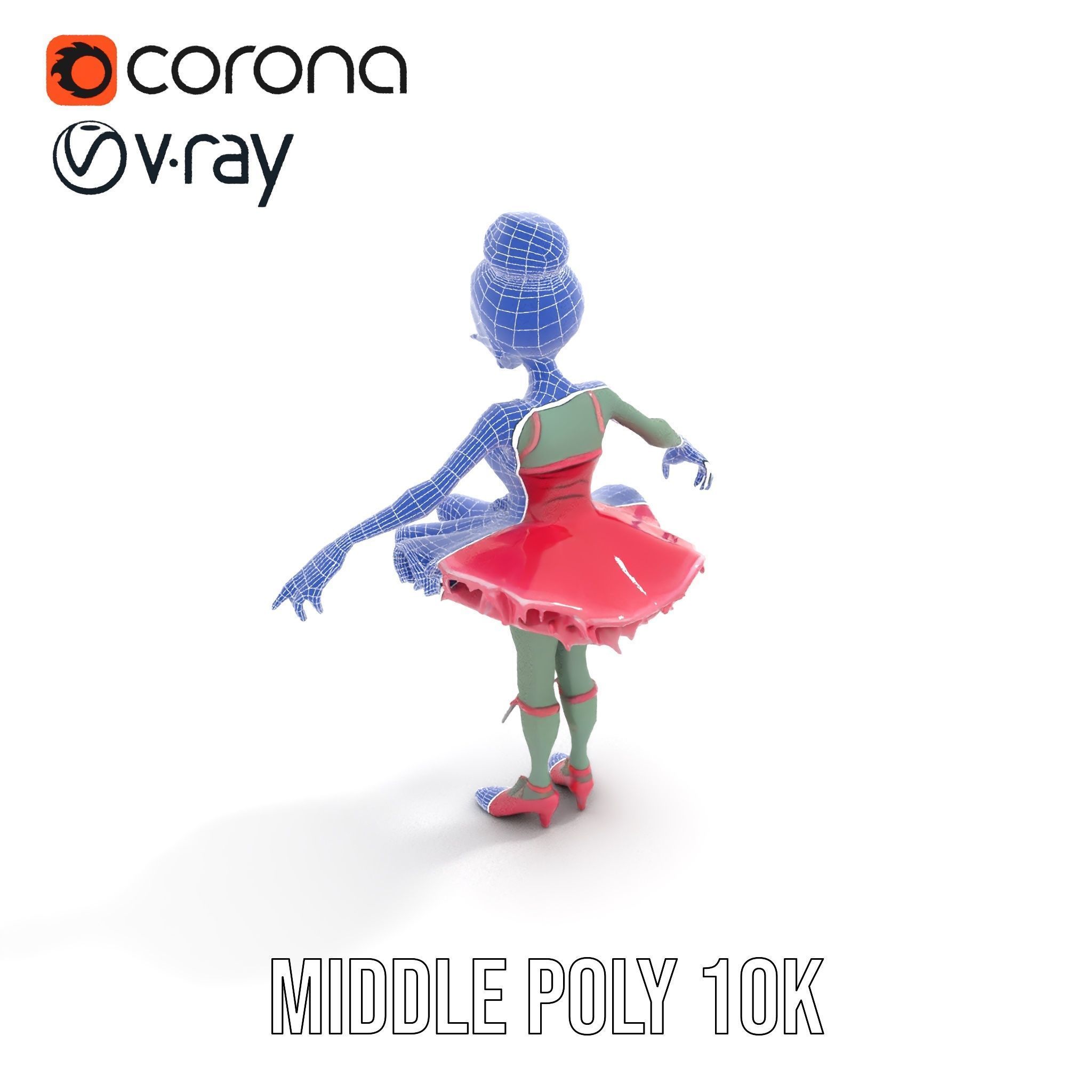 Zombie Ballerina Character Model  Rigged and Animated Low-poly 3D model_14