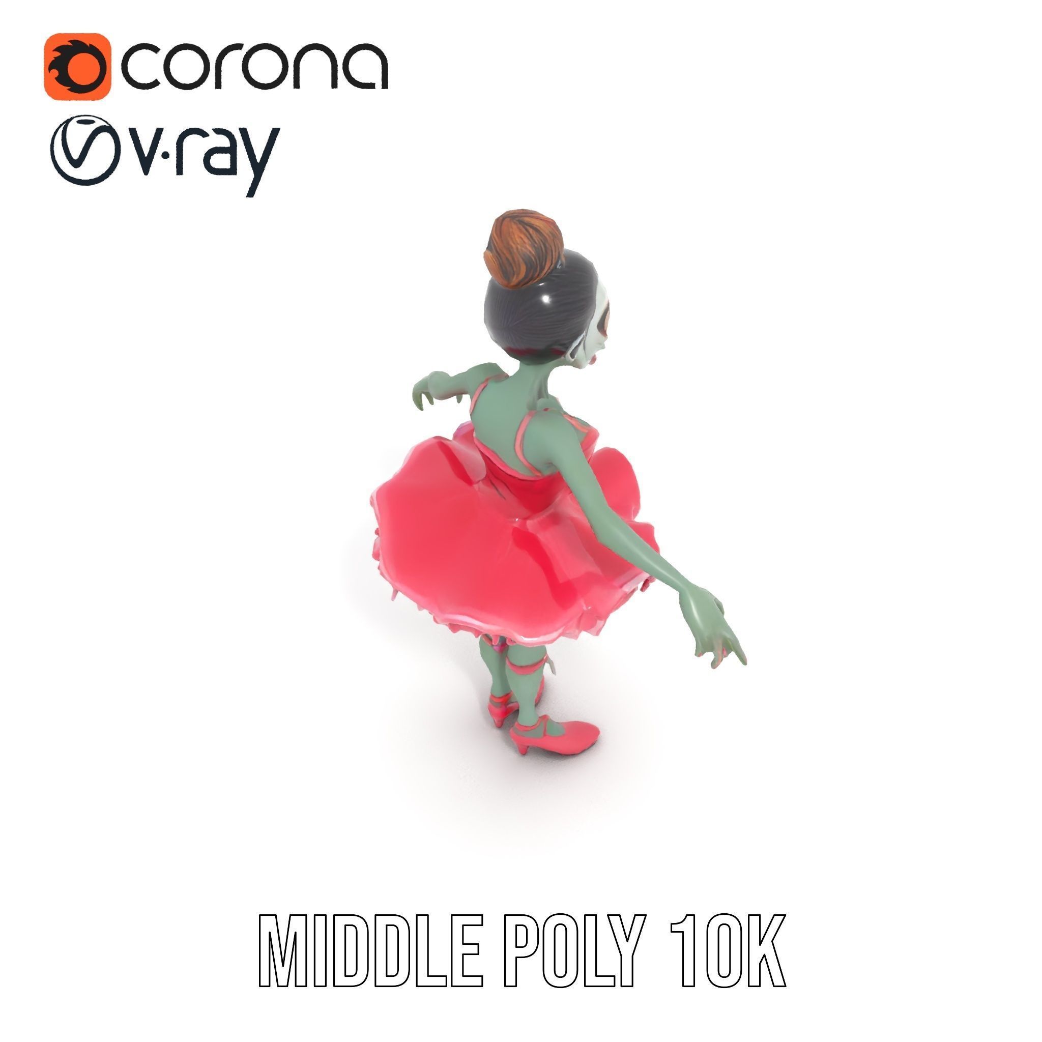 Zombie Ballerina Character Model  Rigged and Animated Low-poly 3D model_16