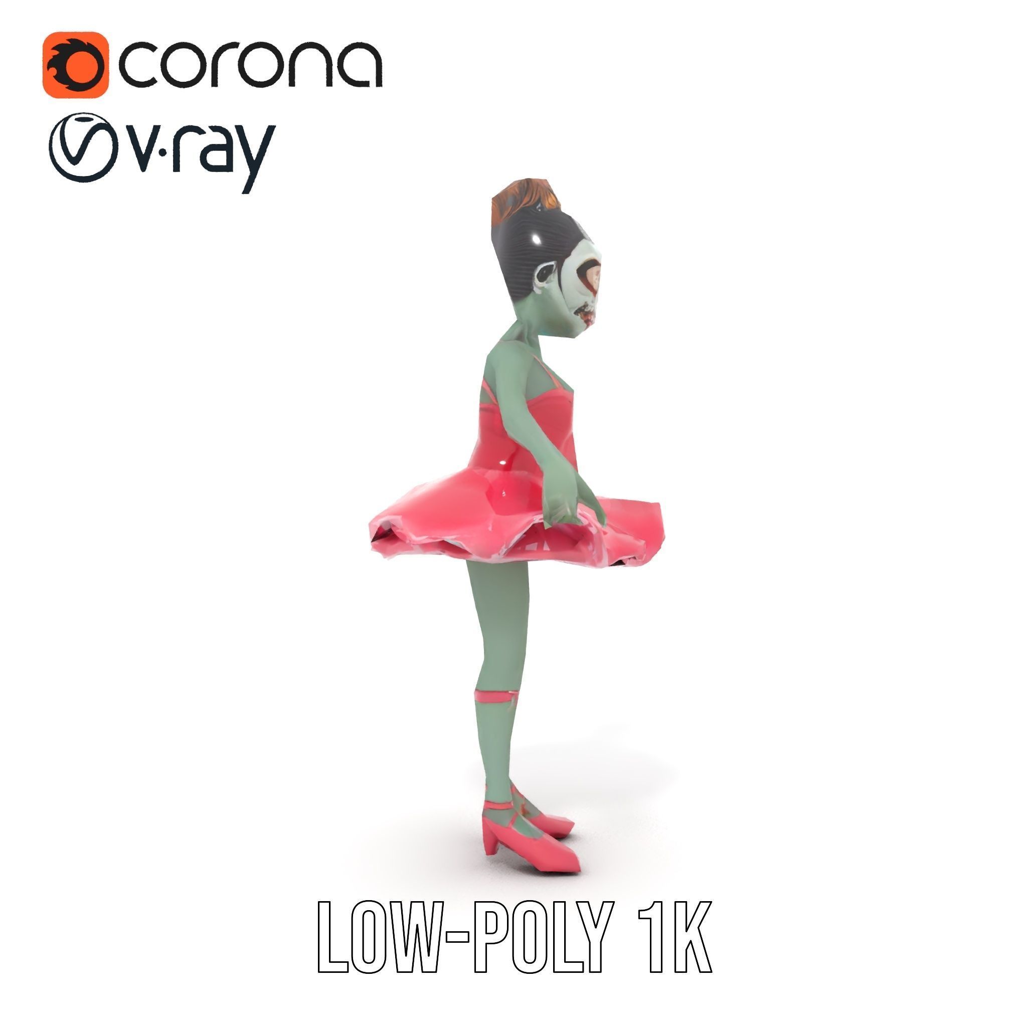 Zombie Ballerina Character Model  Rigged and Animated Low-poly 3D model_23