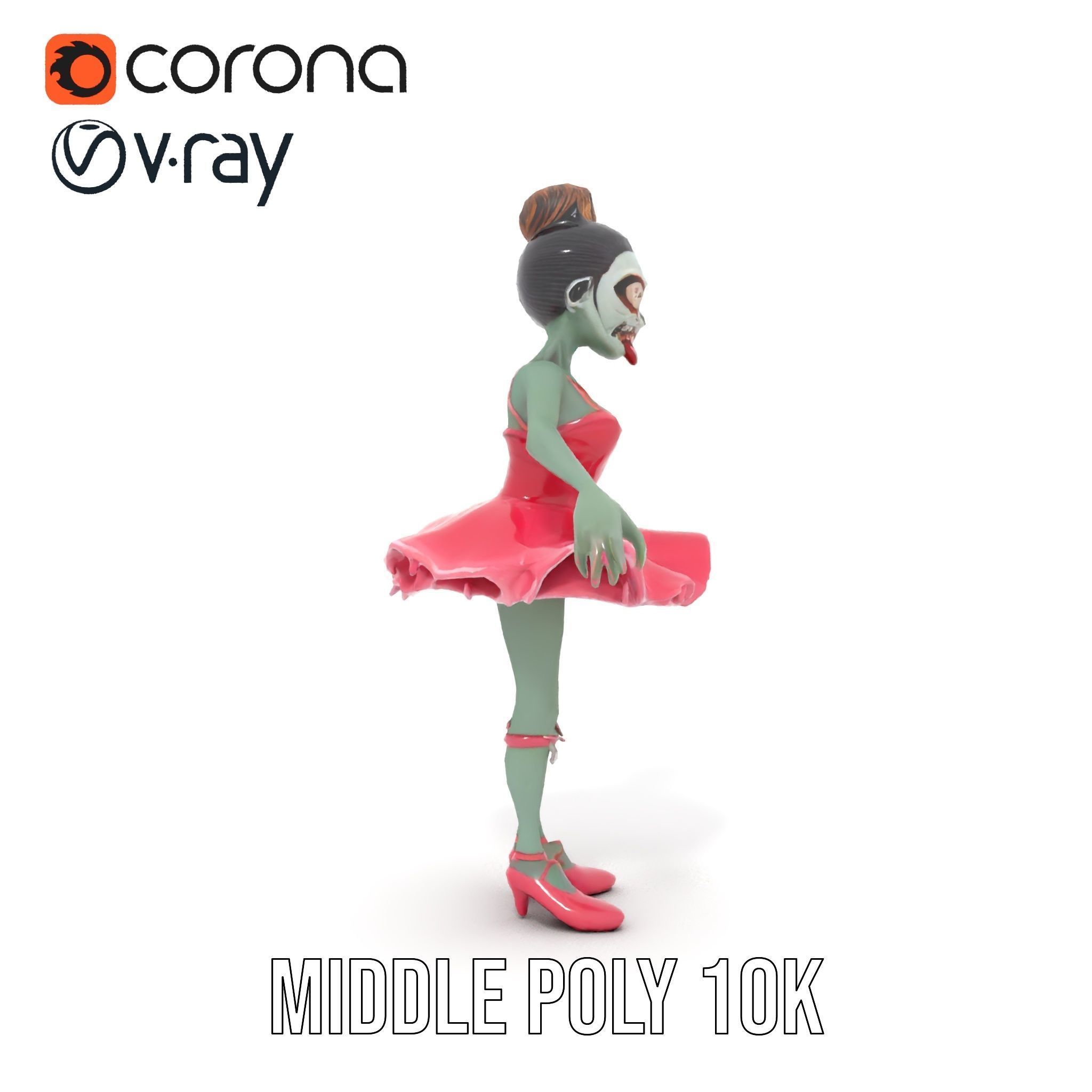 Zombie Ballerina Character Model  Rigged and Animated Low-poly 3D model_30