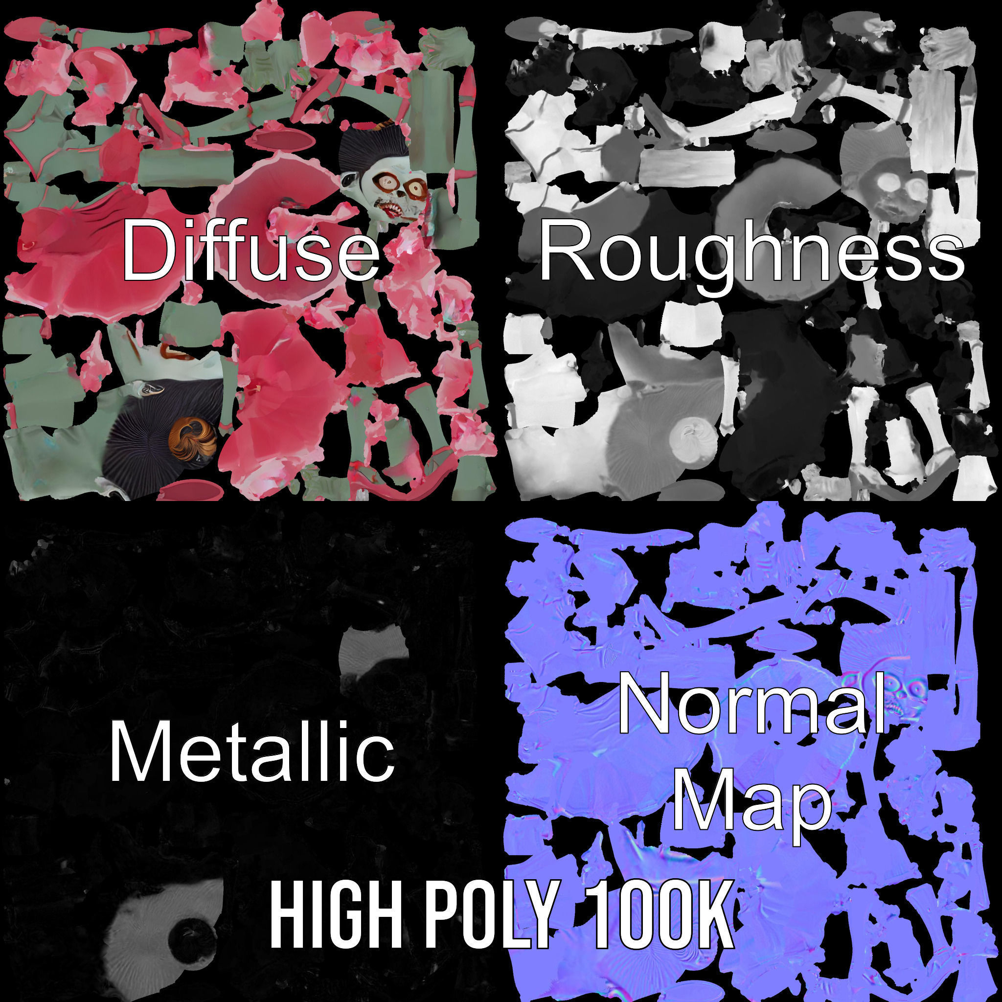 Zombie Ballerina Character Model  Rigged and Animated Low-poly 3D model_4