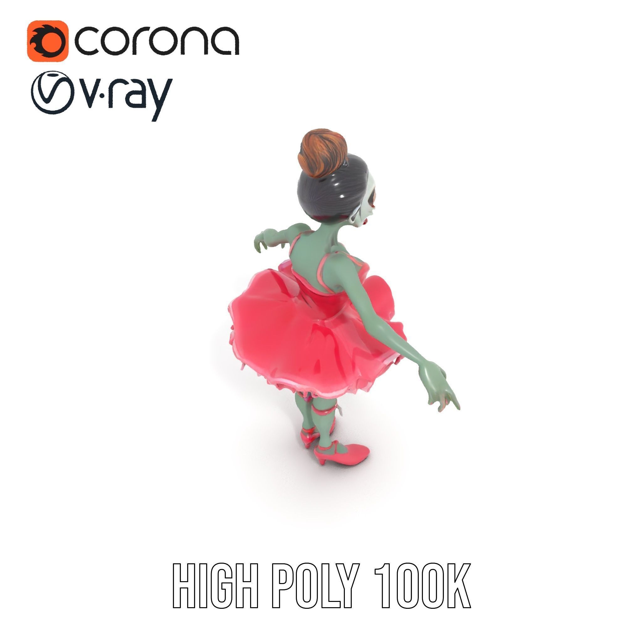 Zombie Ballerina Character Model  Rigged and Animated Low-poly 3D model_13