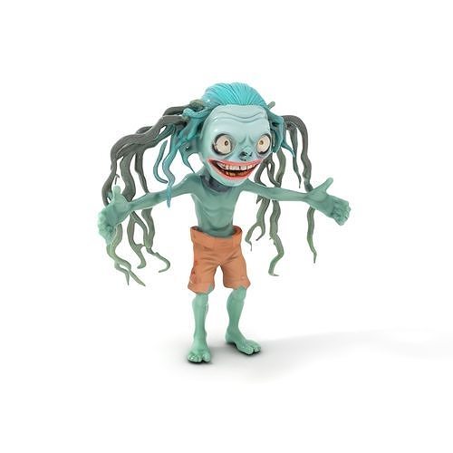 Cartoon Zombie Kid with Dreadlocks Rigged and Animated Low-poly 3D model