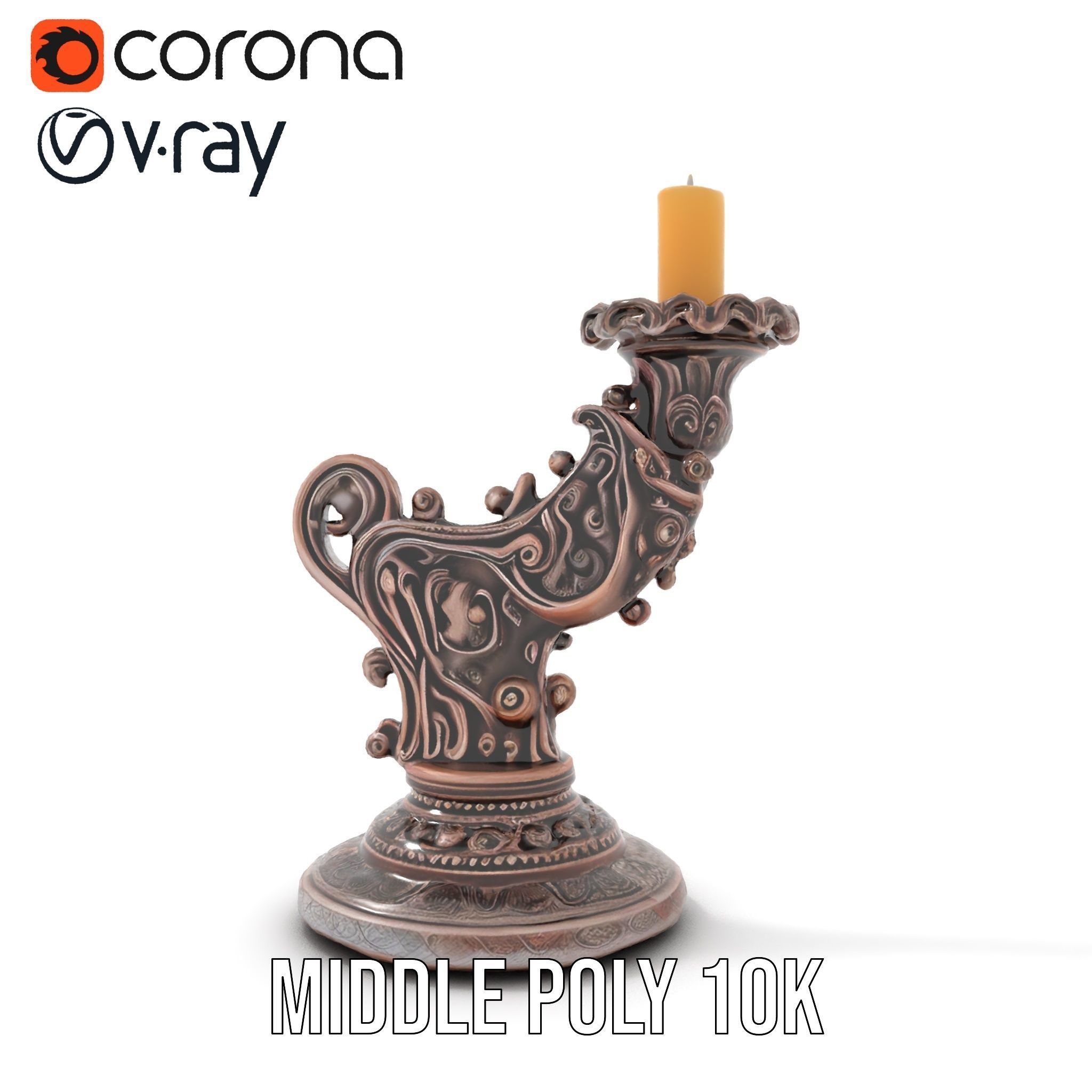 Ornate Candleholder D Model Pack Low-poly 3D model_19