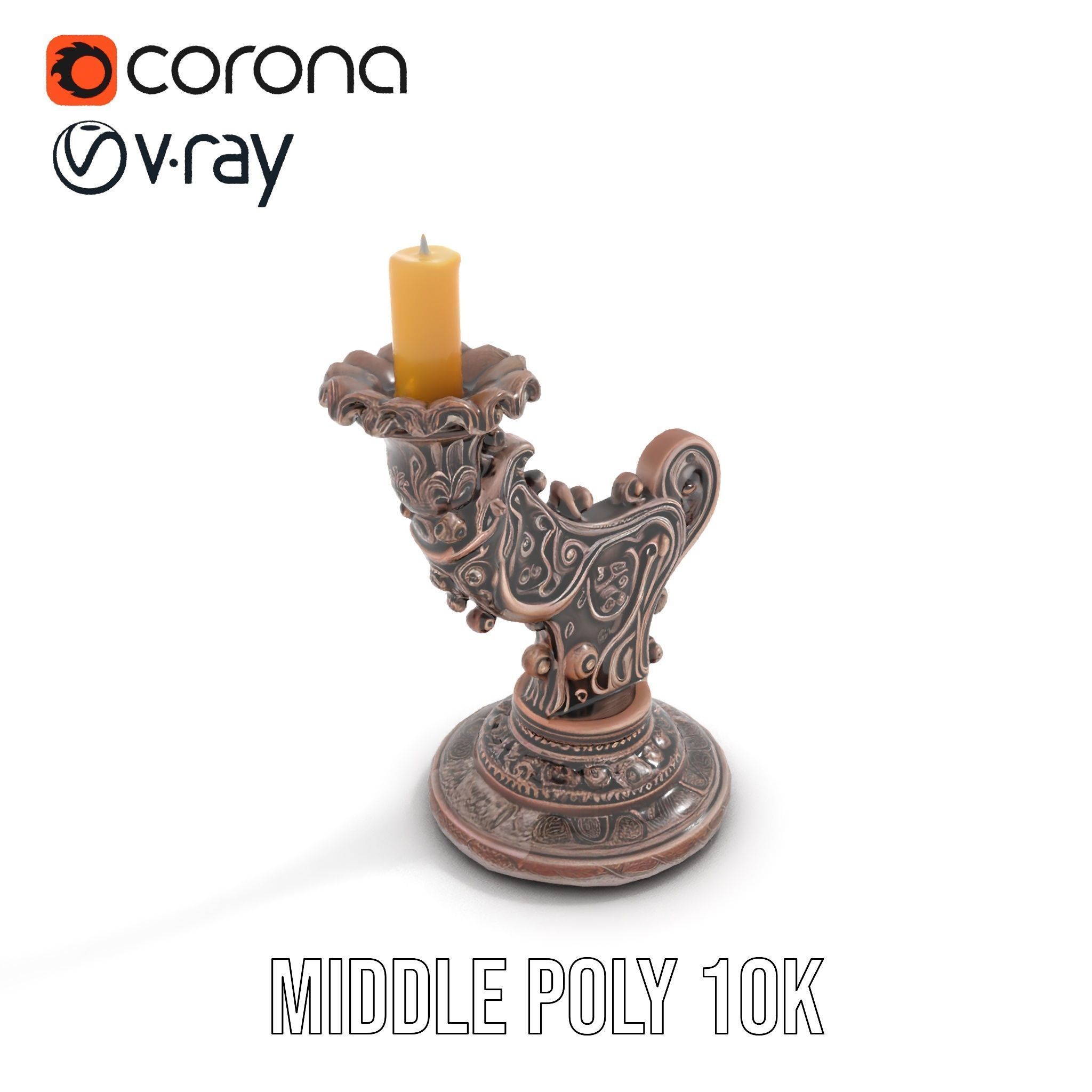 Ornate Candleholder D Model Pack Low-poly 3D model_7