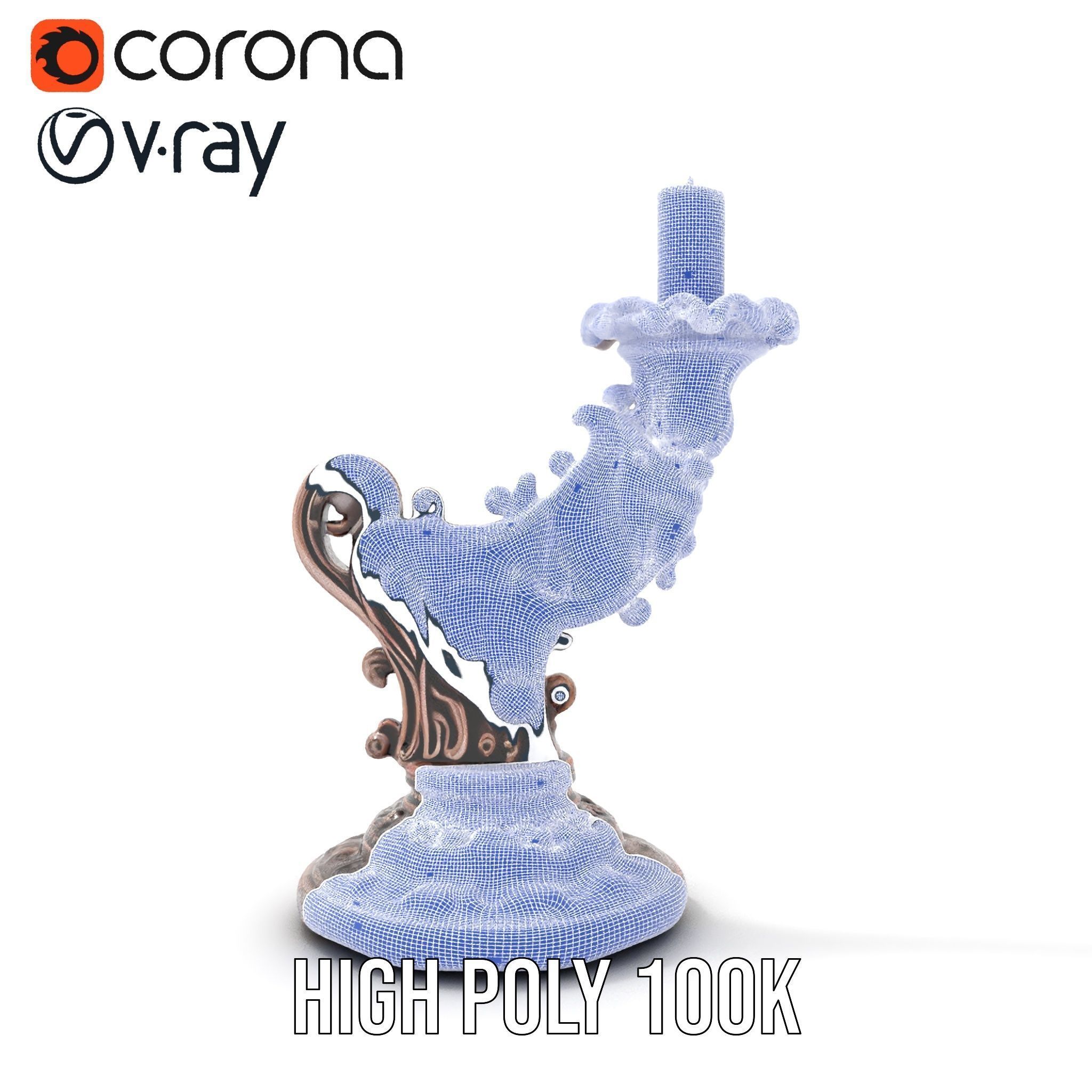 Ornate Candleholder D Model Pack Low-poly 3D model_34