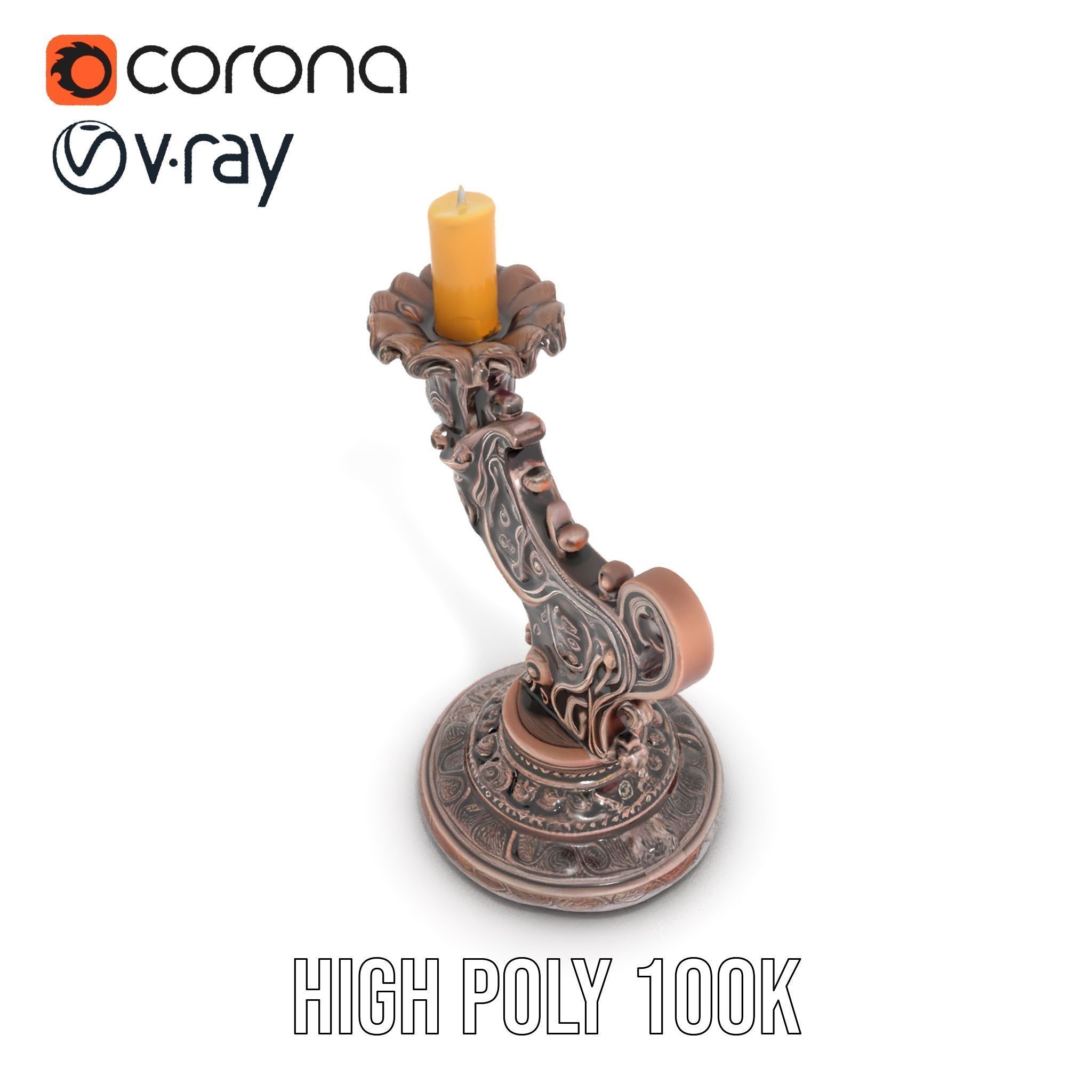 Ornate Candleholder D Model Pack Low-poly 3D model_21