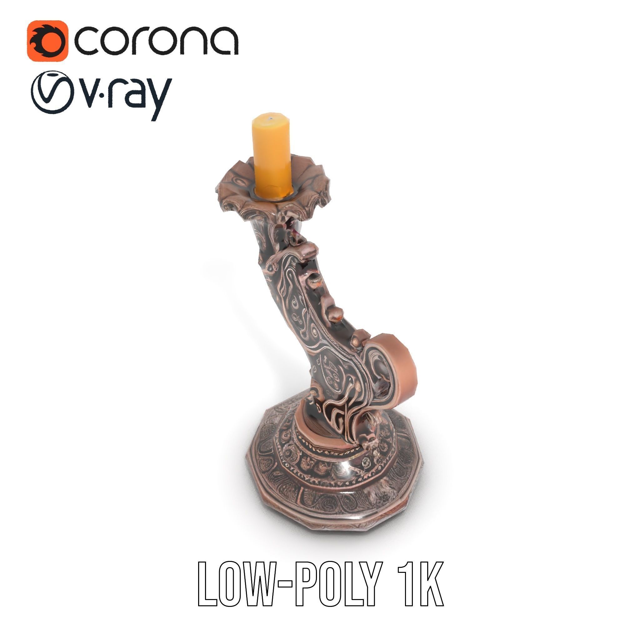 Ornate Candleholder D Model Pack Low-poly 3D model_15