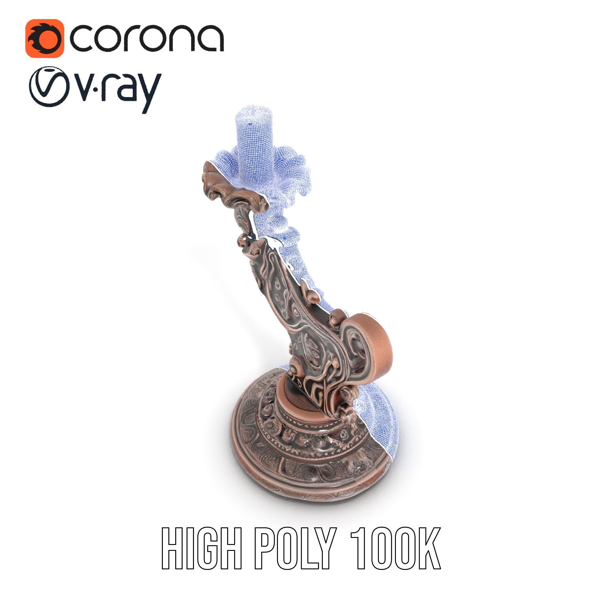 Ornate Candleholder D Model Pack Low-poly 3D model_32