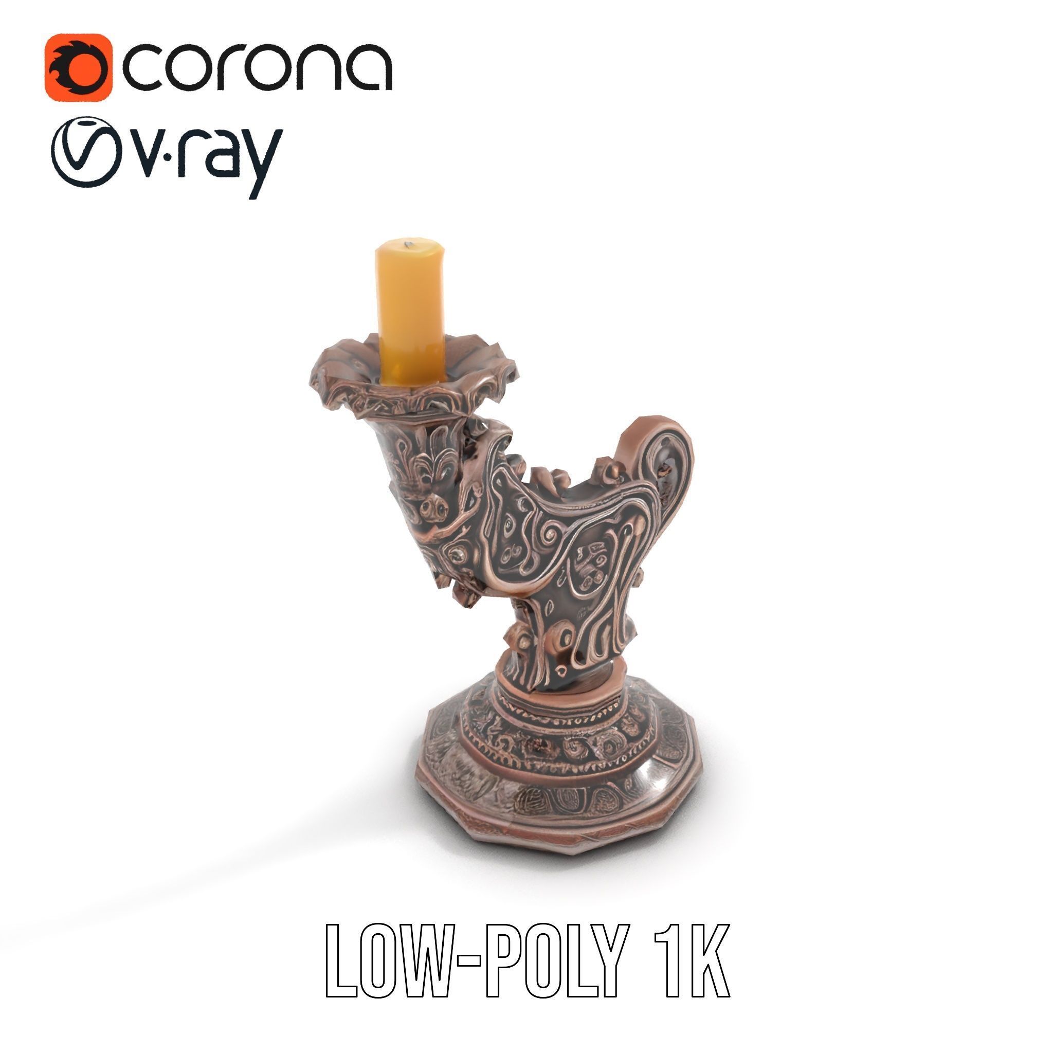 Ornate Candleholder D Model Pack Low-poly 3D model_8