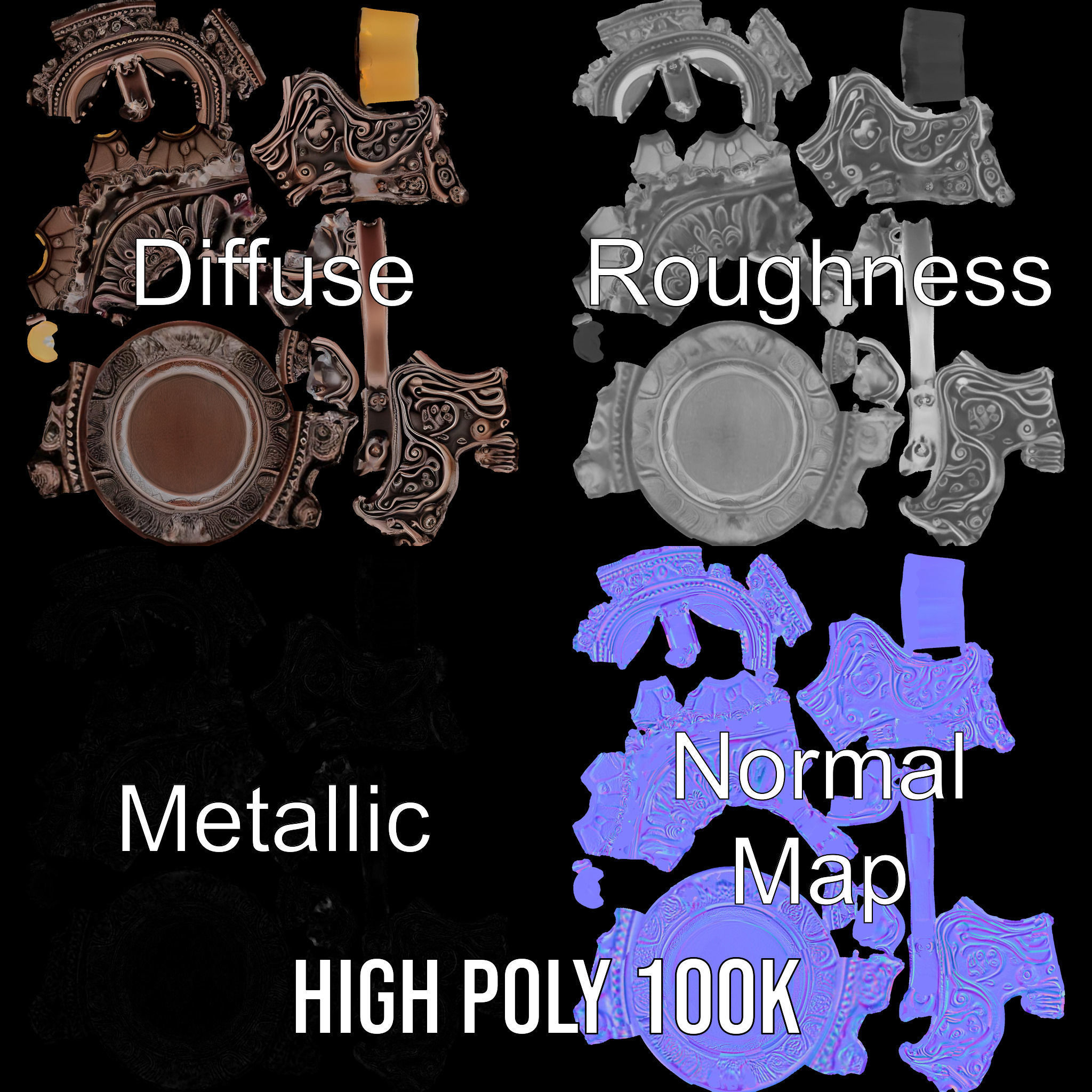 Ornate Candleholder D Model Pack Low-poly 3D model_4