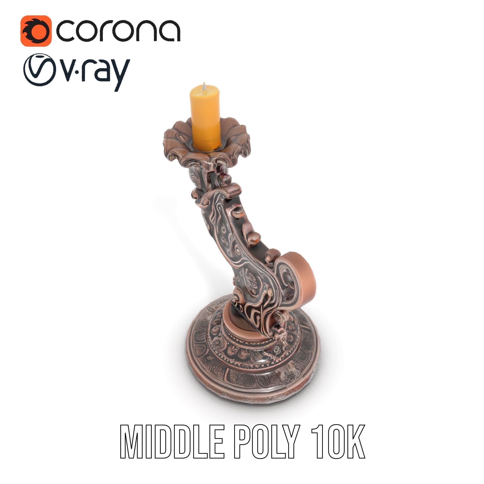 Ornate Candleholder D Model Pack Low-poly 3D model_6