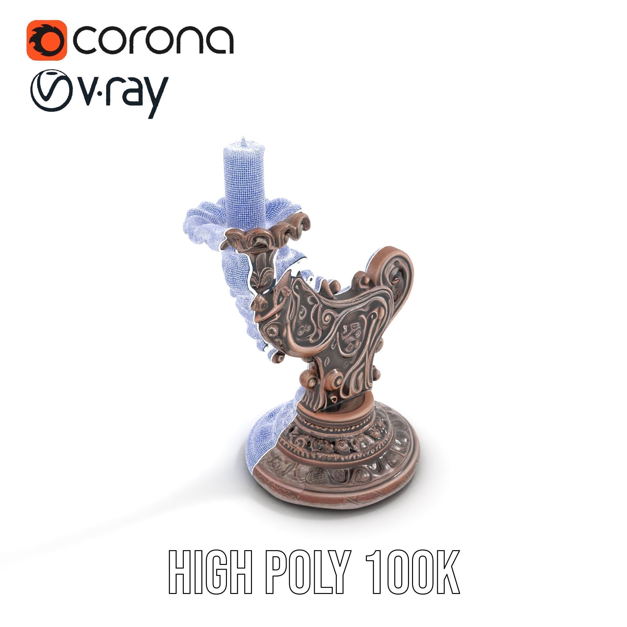 Ornate Candleholder D Model Pack Low-poly 3D model_26