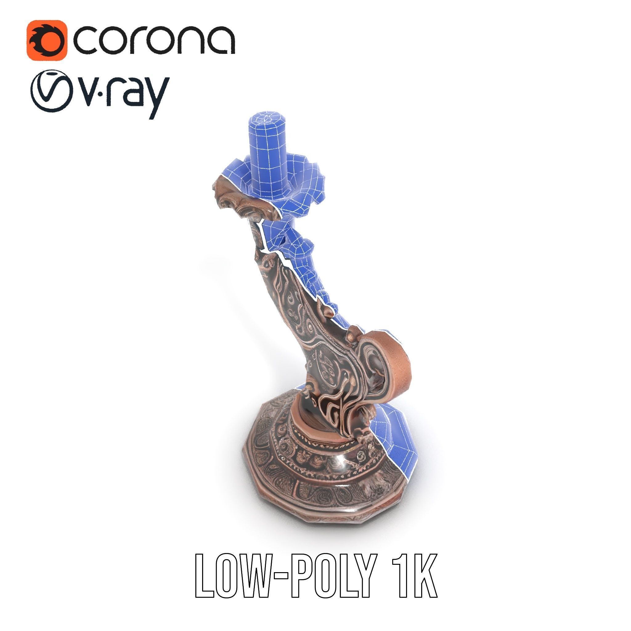 Ornate Candleholder D Model Pack Low-poly 3D model_25