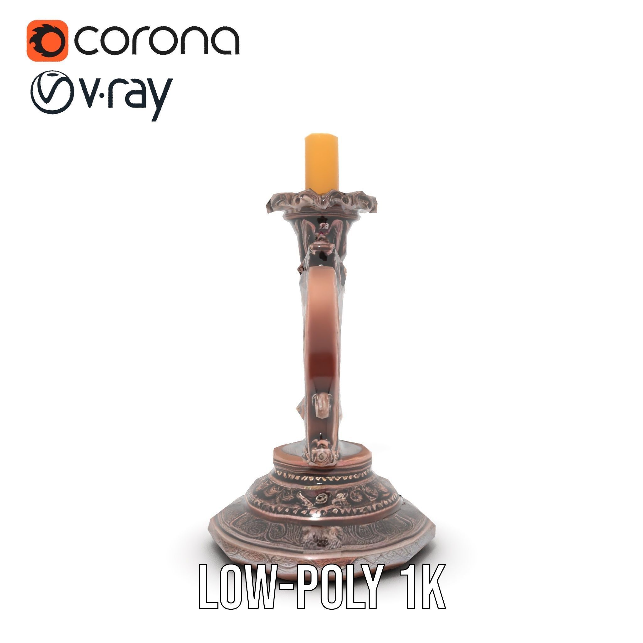Ornate Candleholder D Model Pack Low-poly 3D model_10