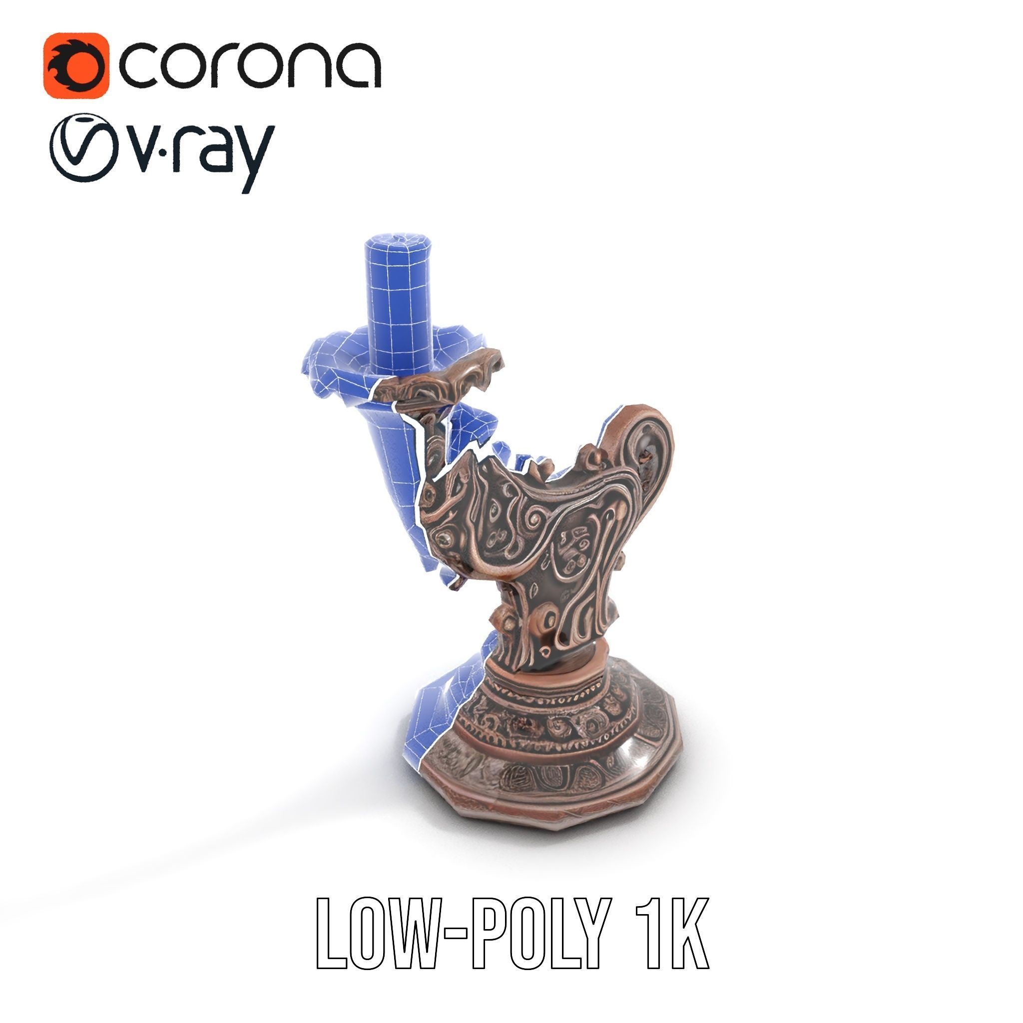Ornate Candleholder D Model Pack Low-poly 3D model_20