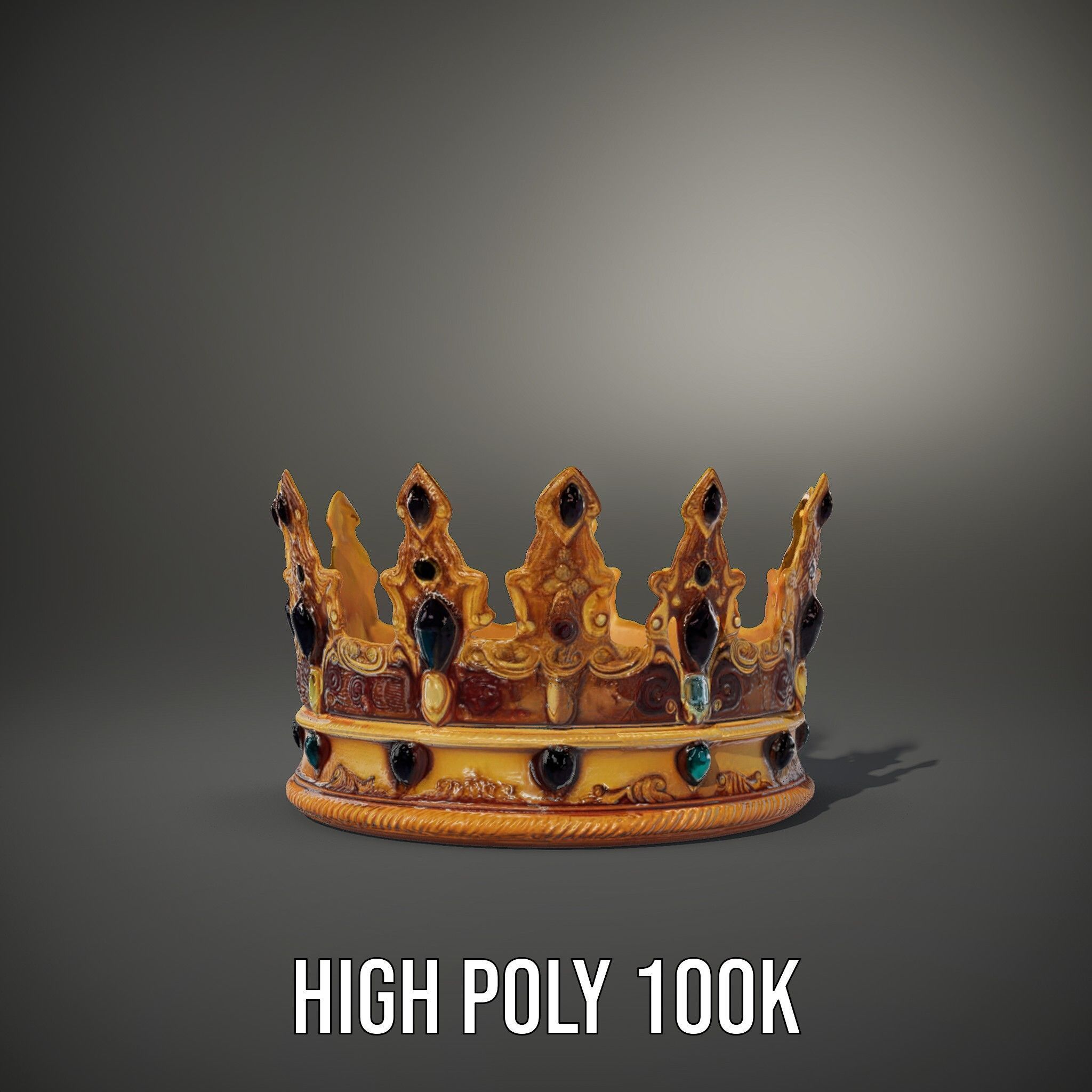 Regal Gold Crown Model Pack with Jewel Inlays Low-poly 3D model_10