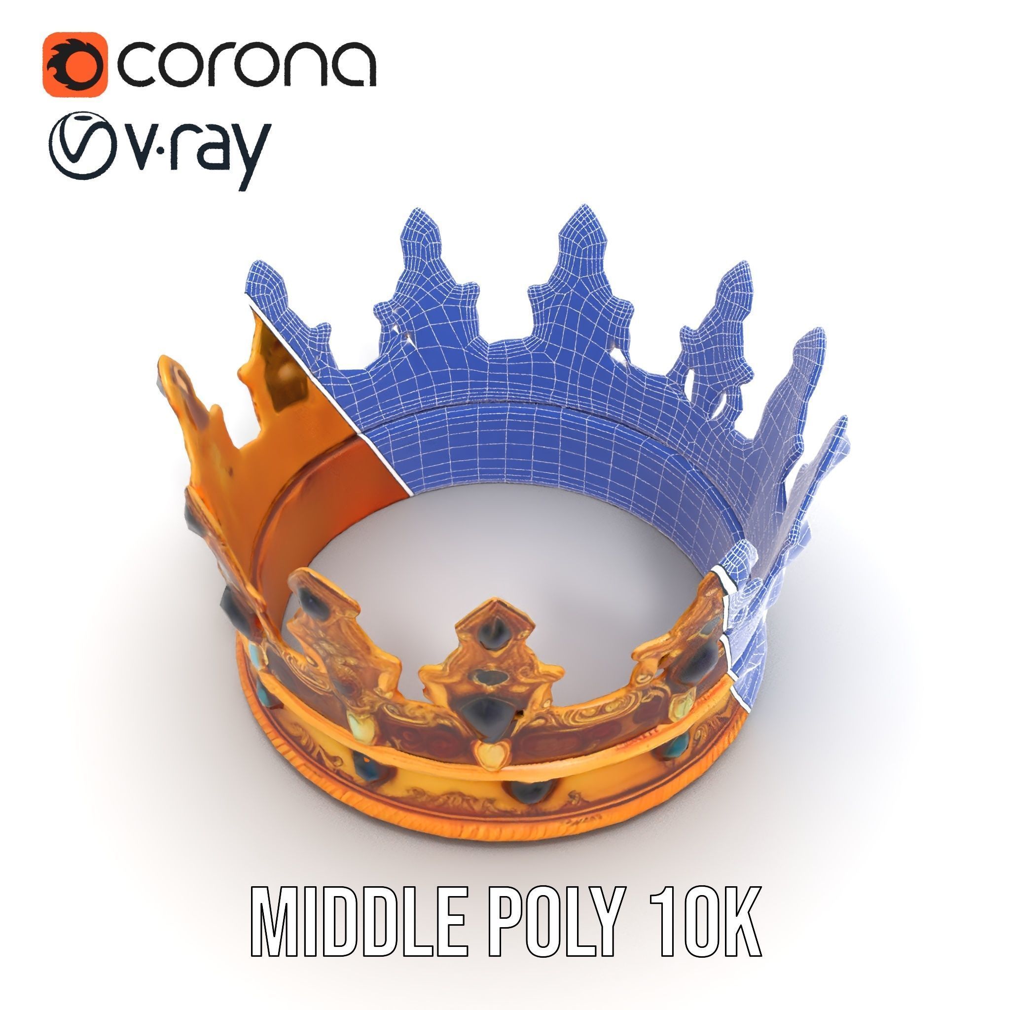 Regal Gold Crown Model Pack with Jewel Inlays Low-poly 3D model_24