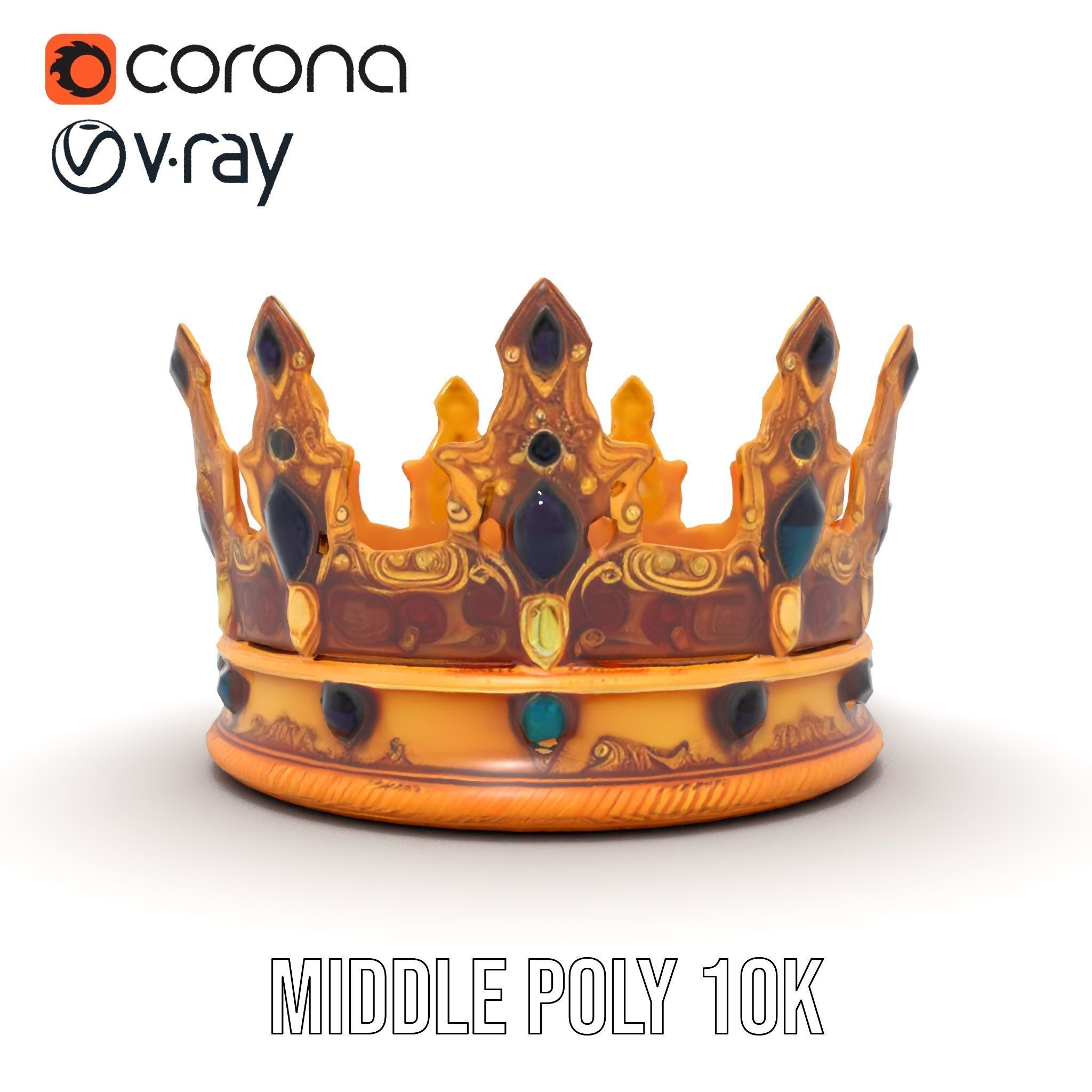 Regal Gold Crown Model Pack with Jewel Inlays Low-poly 3D model_11