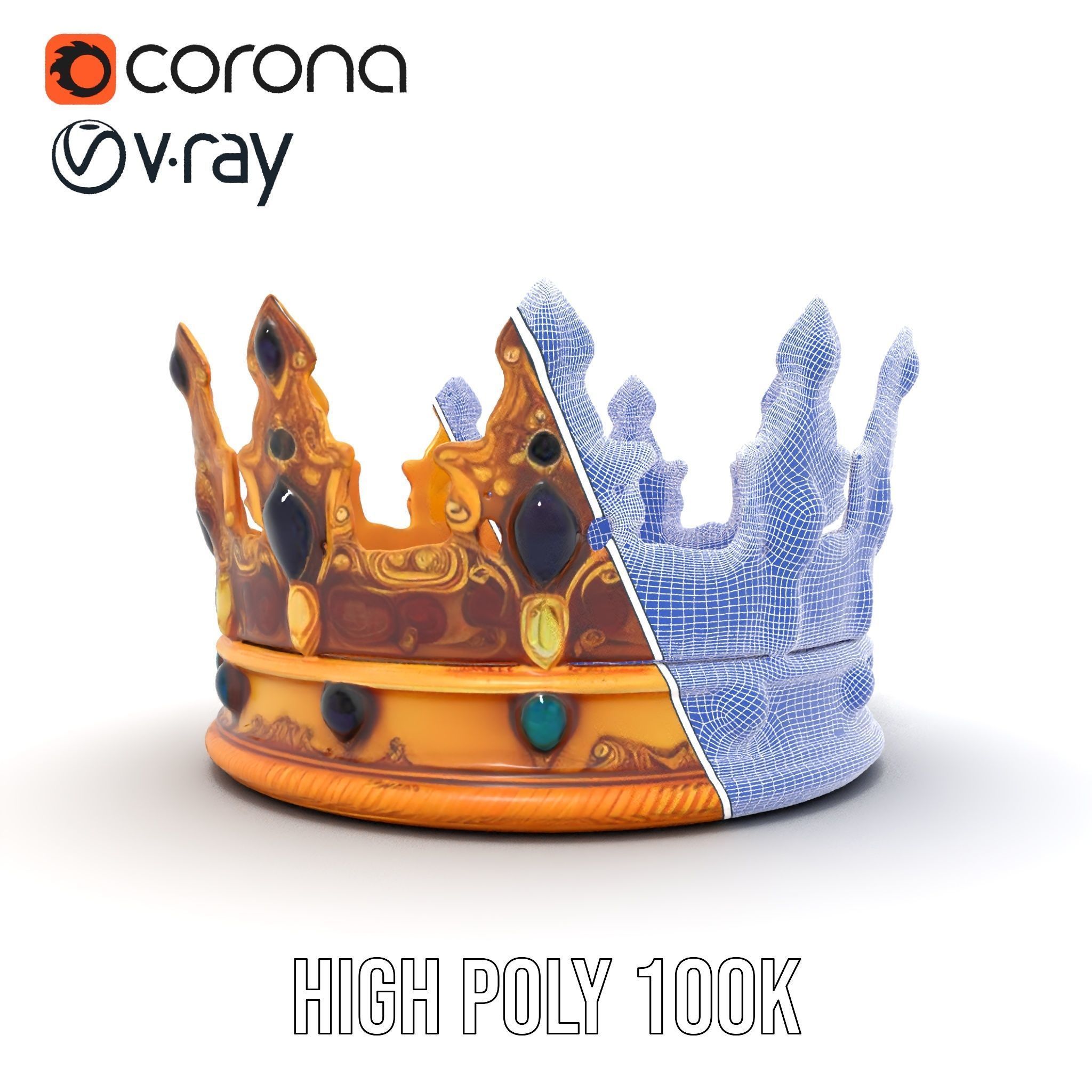 Regal Gold Crown Model Pack with Jewel Inlays Low-poly 3D model_33