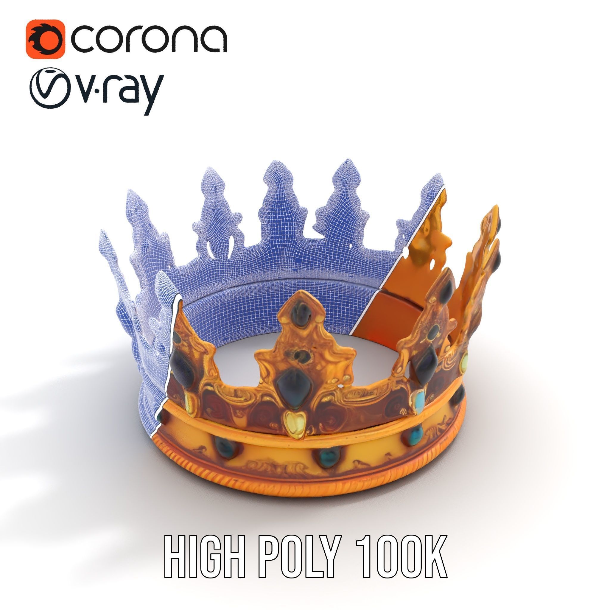 Regal Gold Crown Model Pack with Jewel Inlays Low-poly 3D model_34