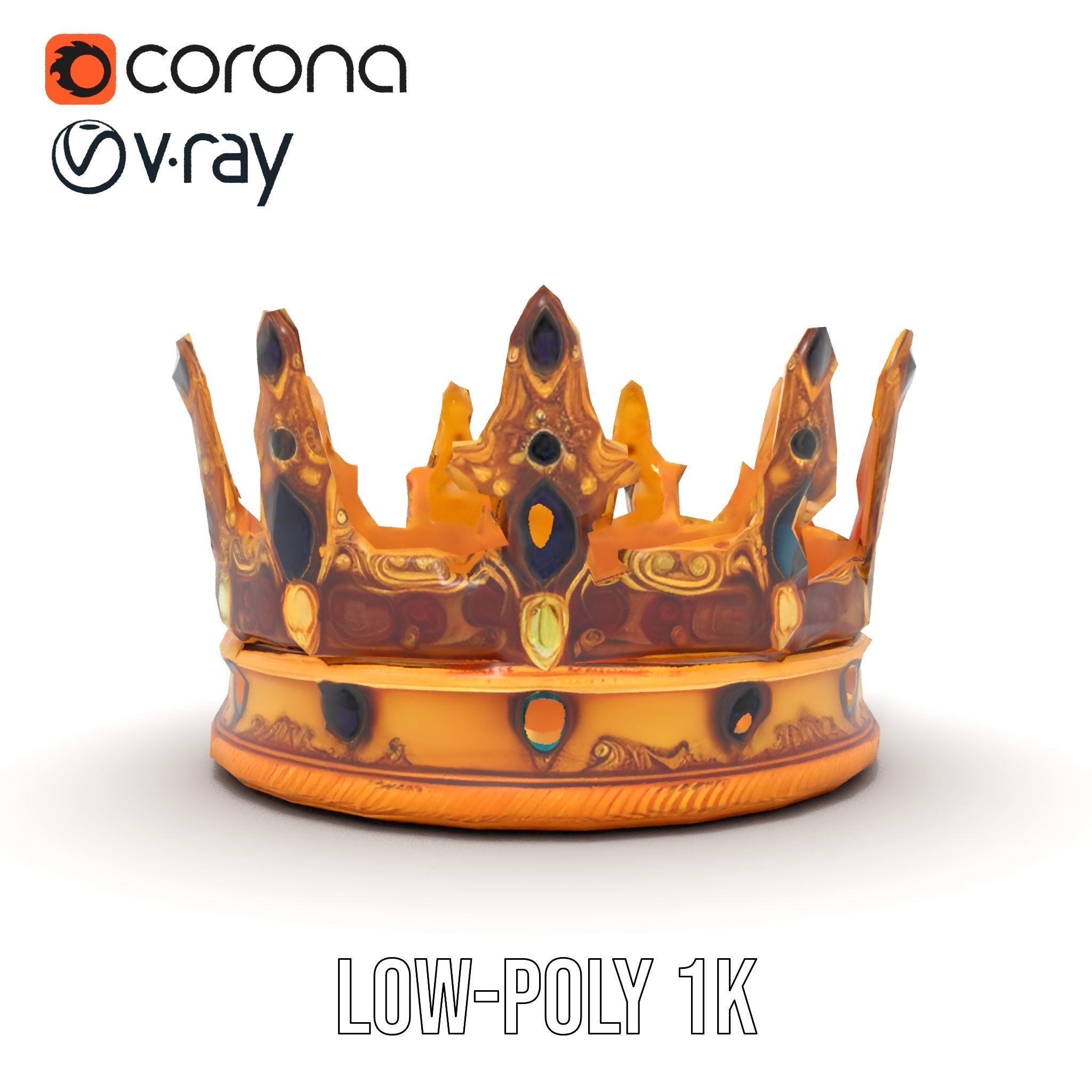 Regal Gold Crown Model Pack with Jewel Inlays Low-poly 3D model_16