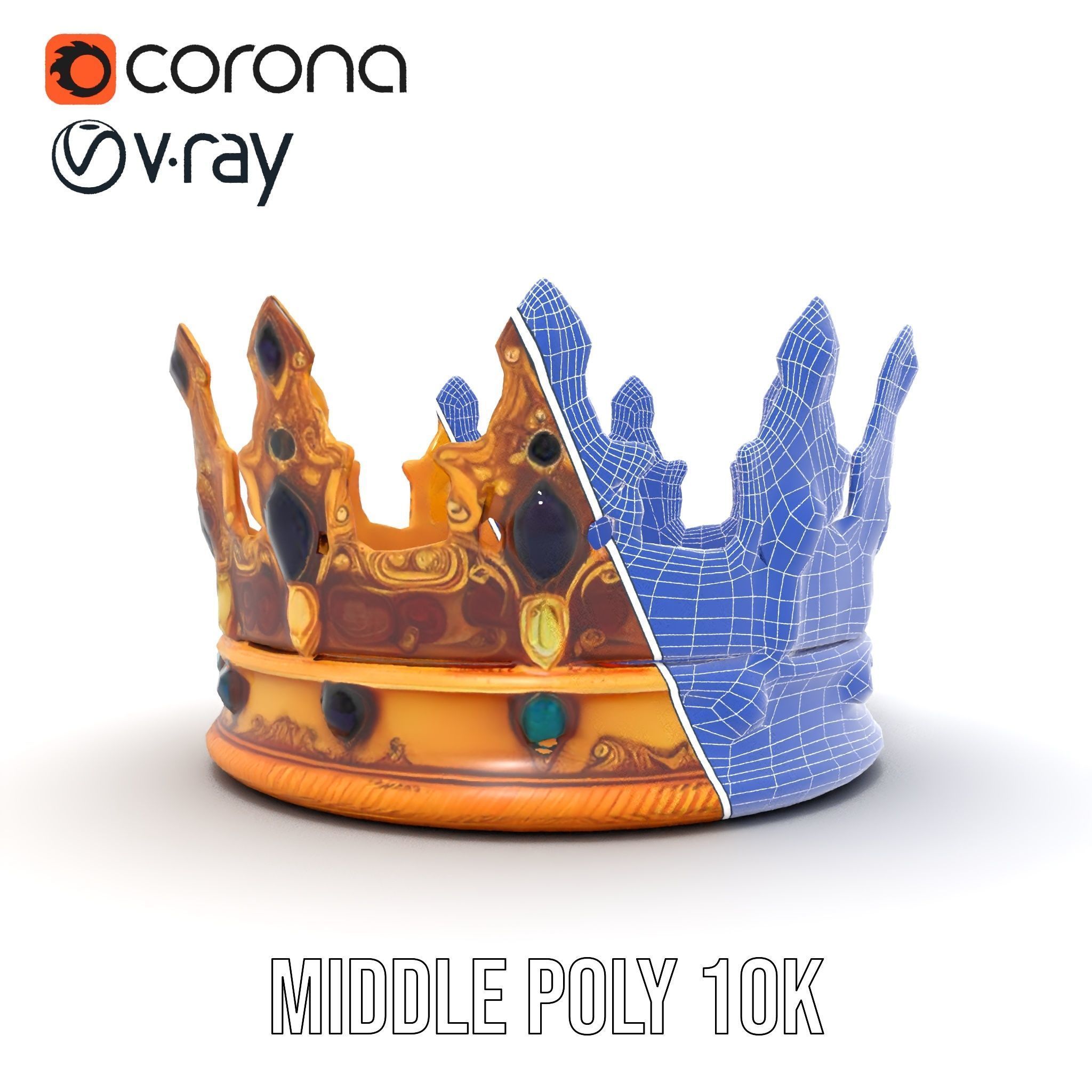 Regal Gold Crown Model Pack with Jewel Inlays Low-poly 3D model_26