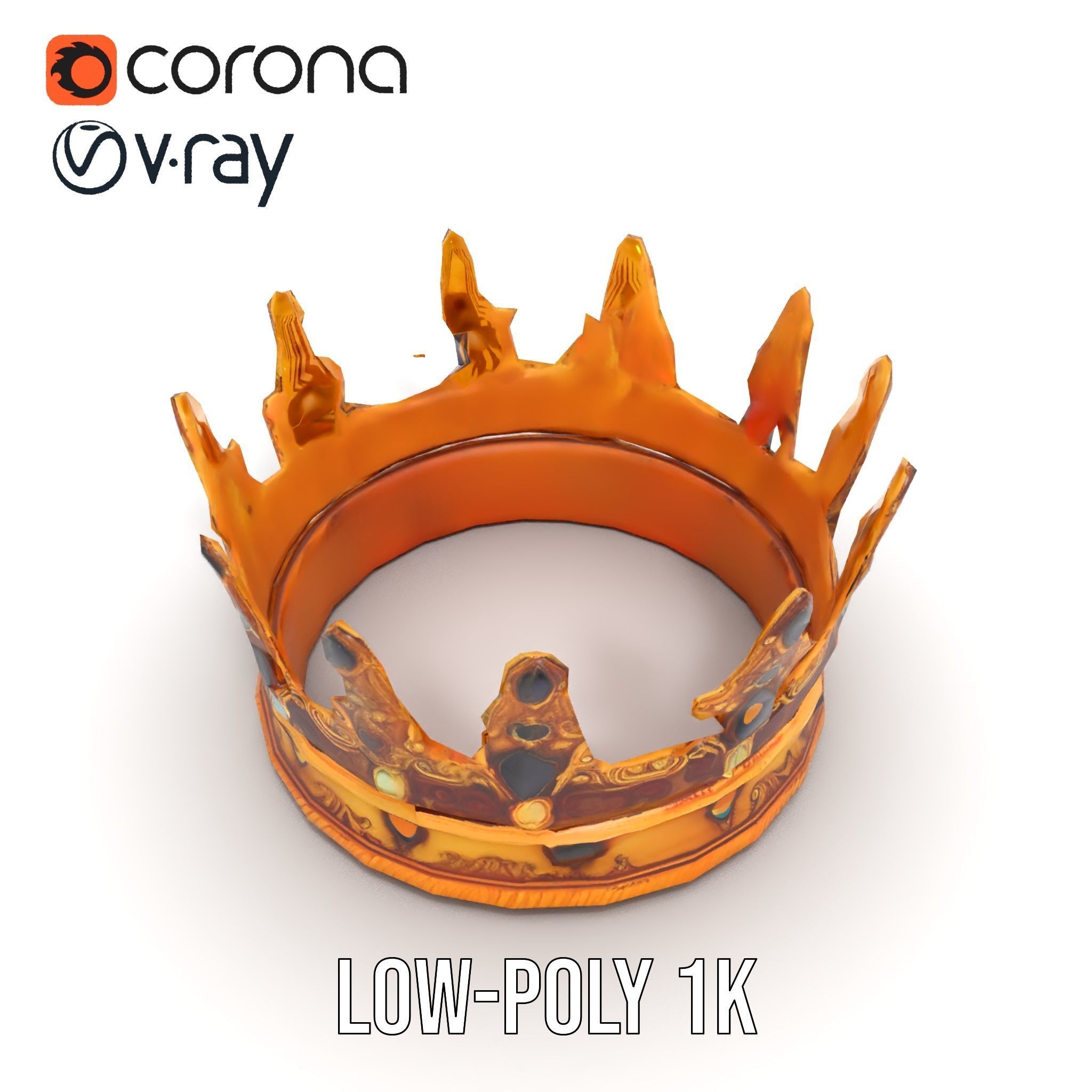 Regal Gold Crown Model Pack with Jewel Inlays Low-poly 3D model_14