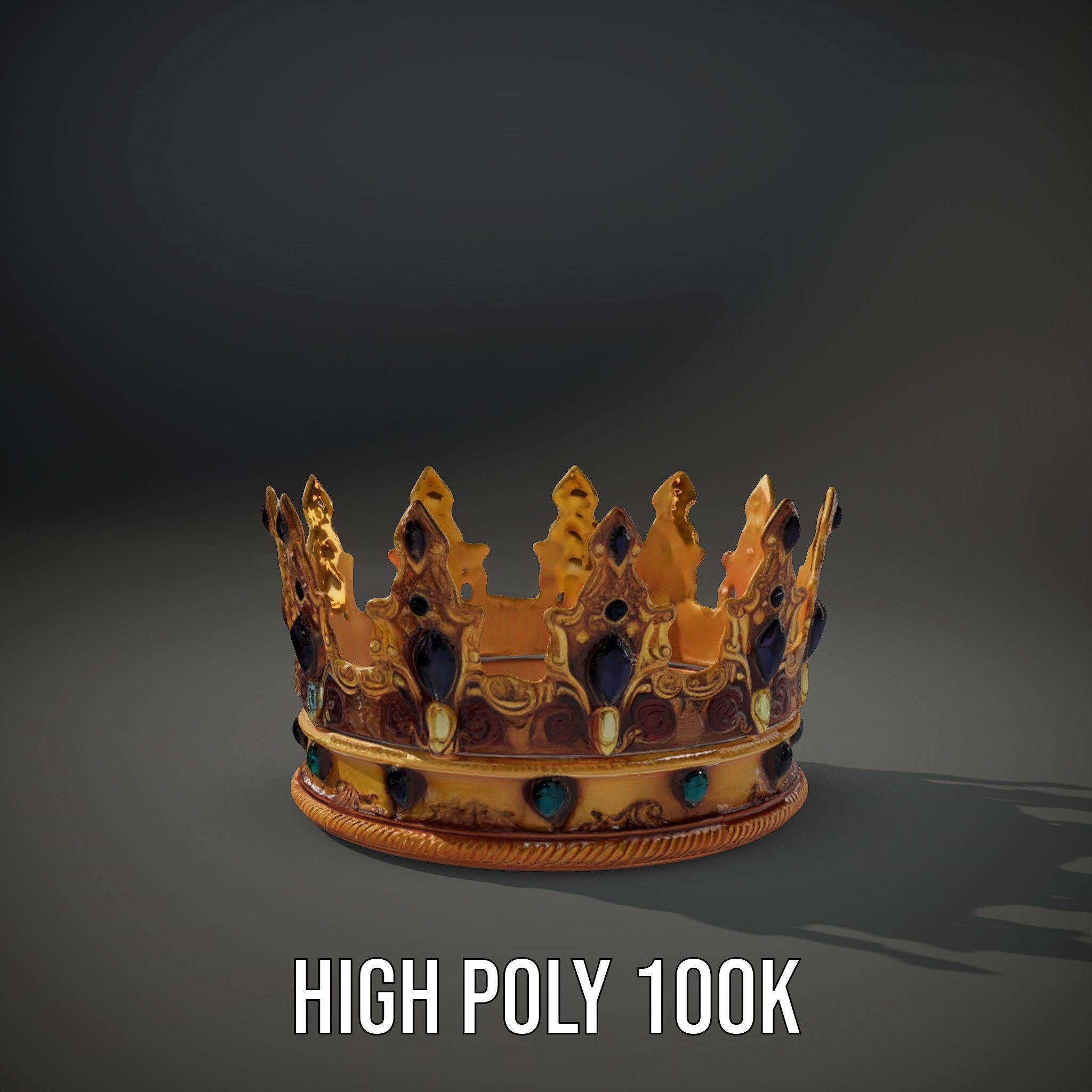 Regal Gold Crown Model Pack with Jewel Inlays Low-poly 3D model_8