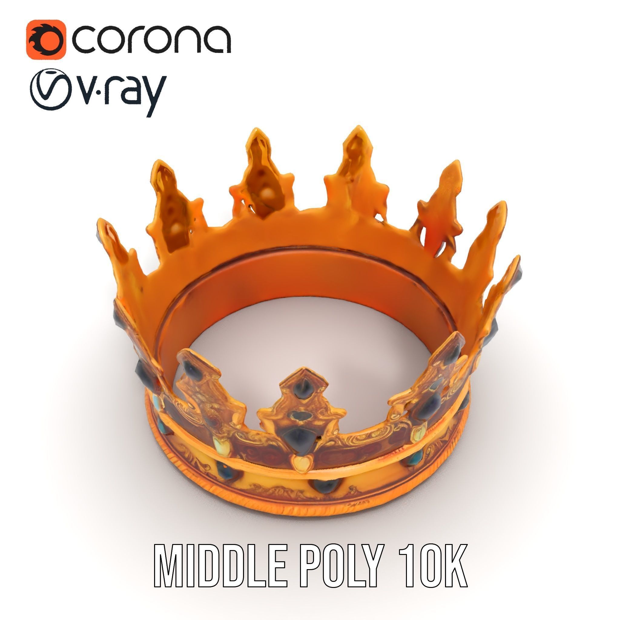 Regal Gold Crown Model Pack with Jewel Inlays Low-poly 3D model_15