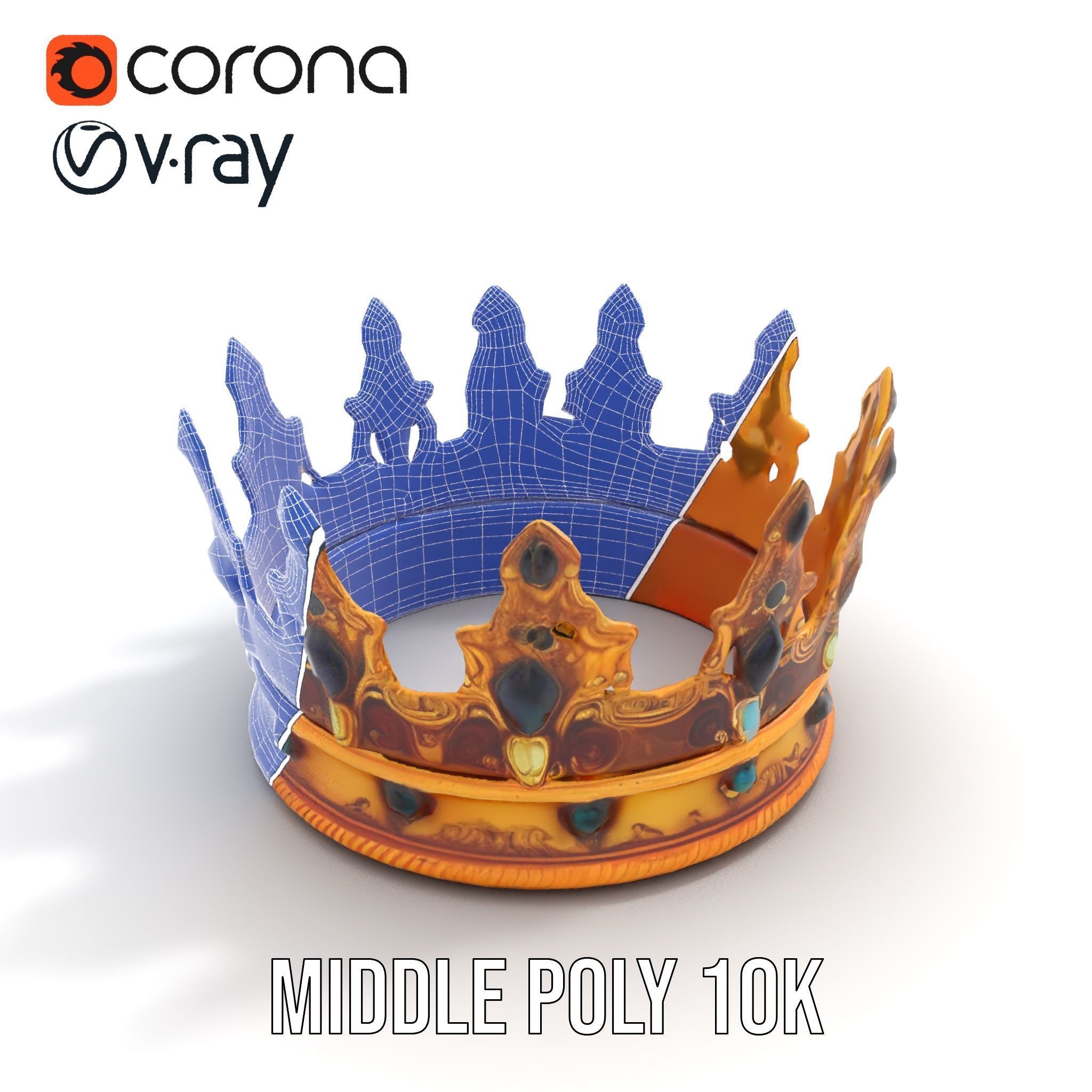 Regal Gold Crown Model Pack with Jewel Inlays Low-poly 3D model_13