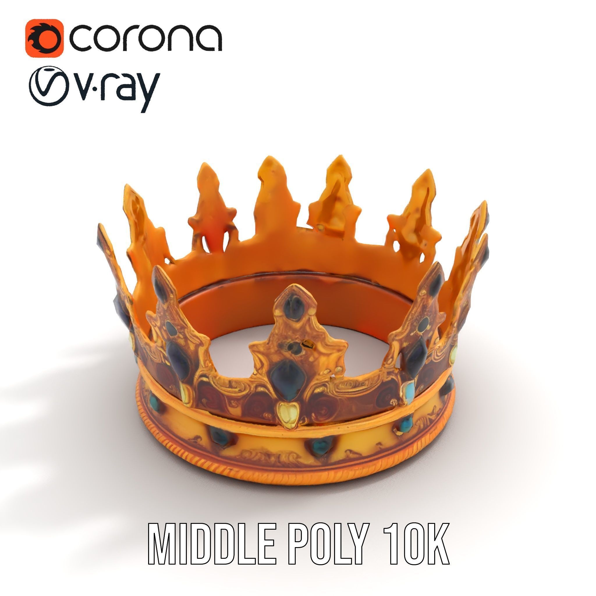 Regal Gold Crown Model Pack with Jewel Inlays Low-poly 3D model_5