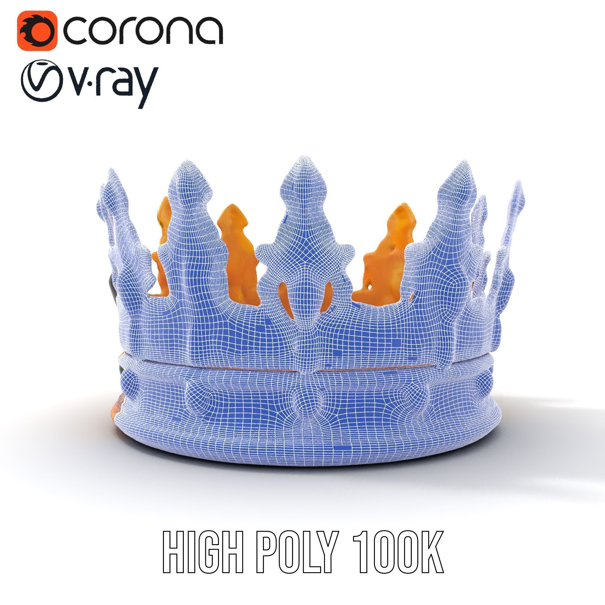 Regal Gold Crown Model Pack with Jewel Inlays Low-poly 3D model_32