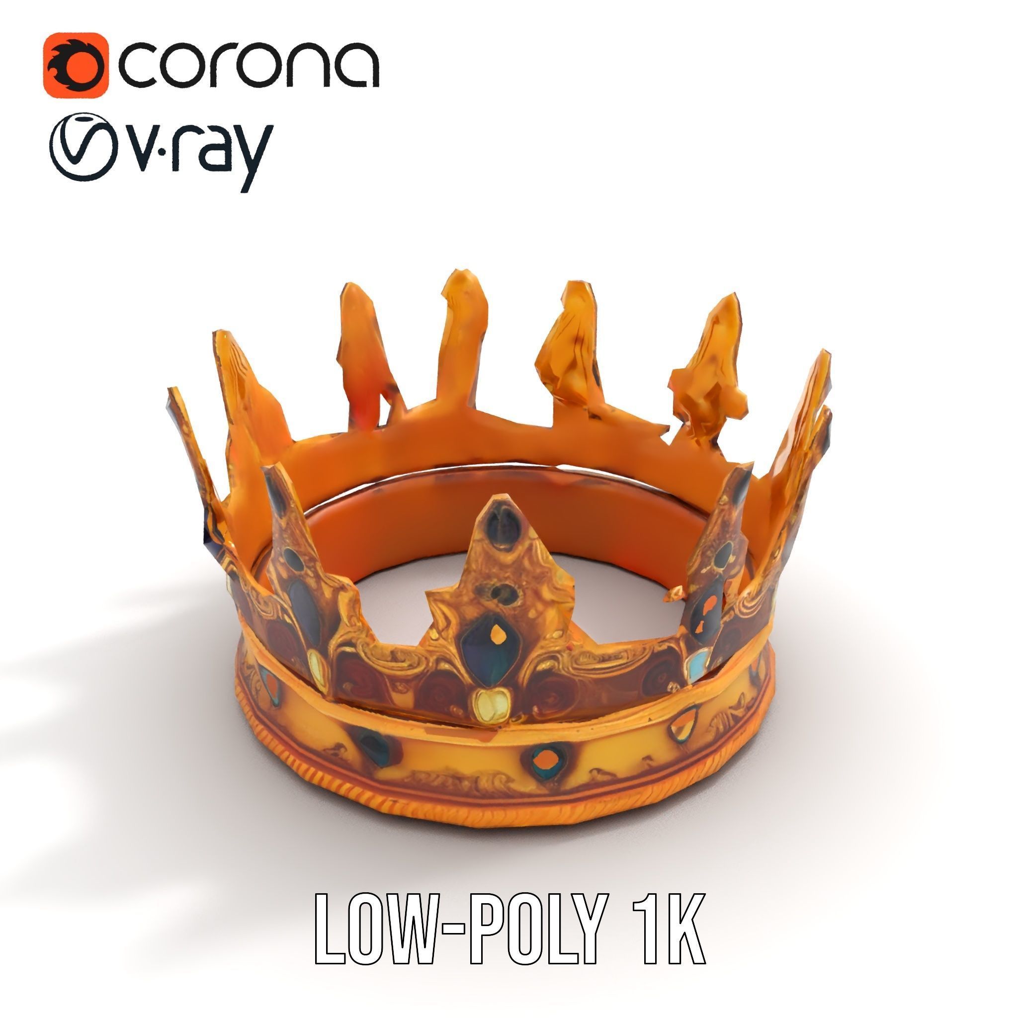 Regal Gold Crown Model Pack with Jewel Inlays Low-poly 3D model_12