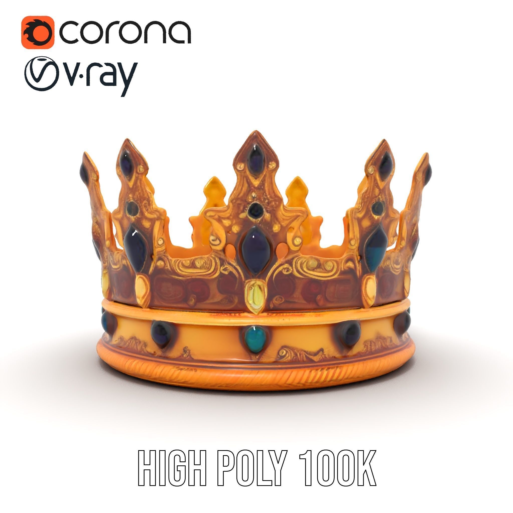 Regal Gold Crown Model Pack with Jewel Inlays Low-poly 3D model_31