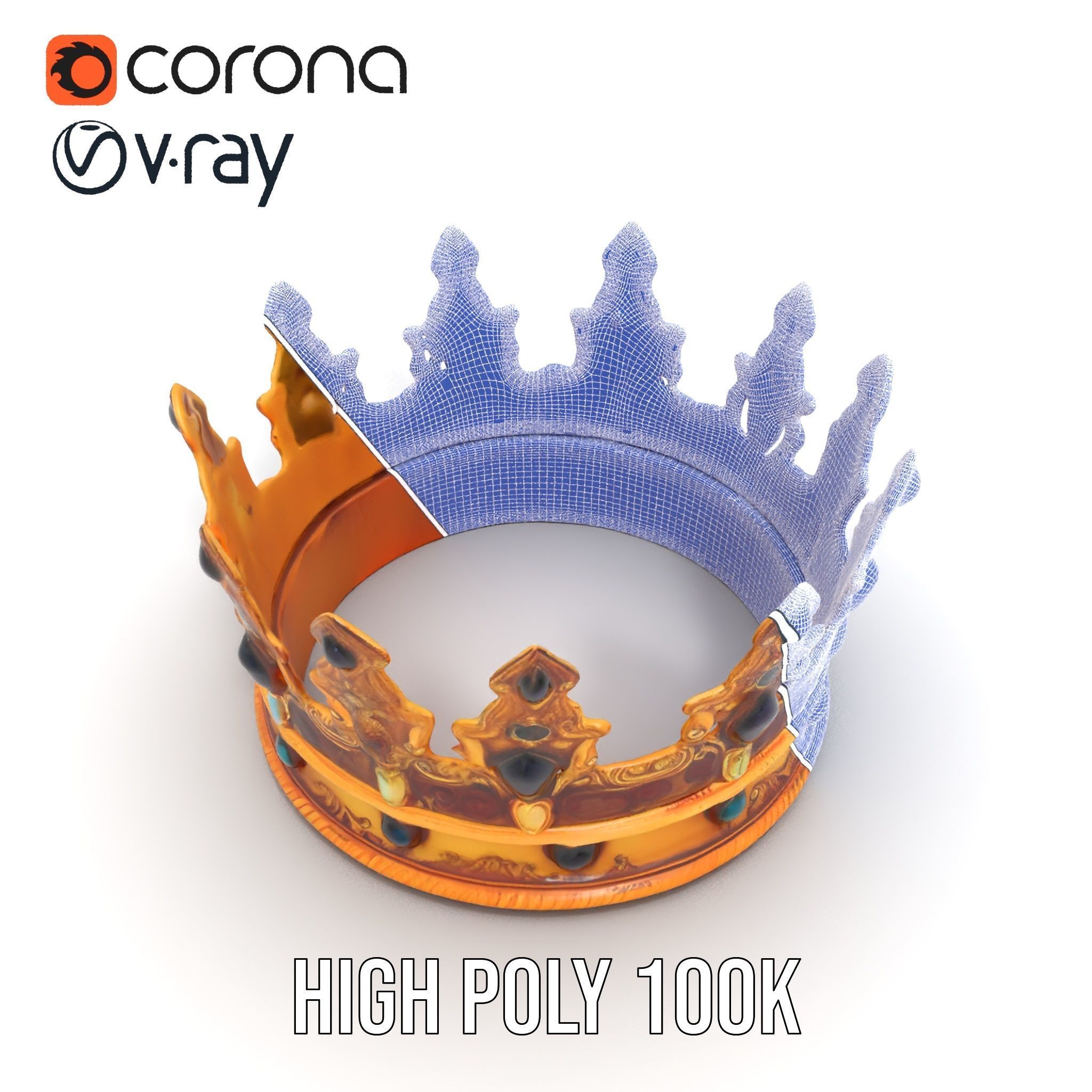 Regal Gold Crown Model Pack with Jewel Inlays Low-poly 3D model_28