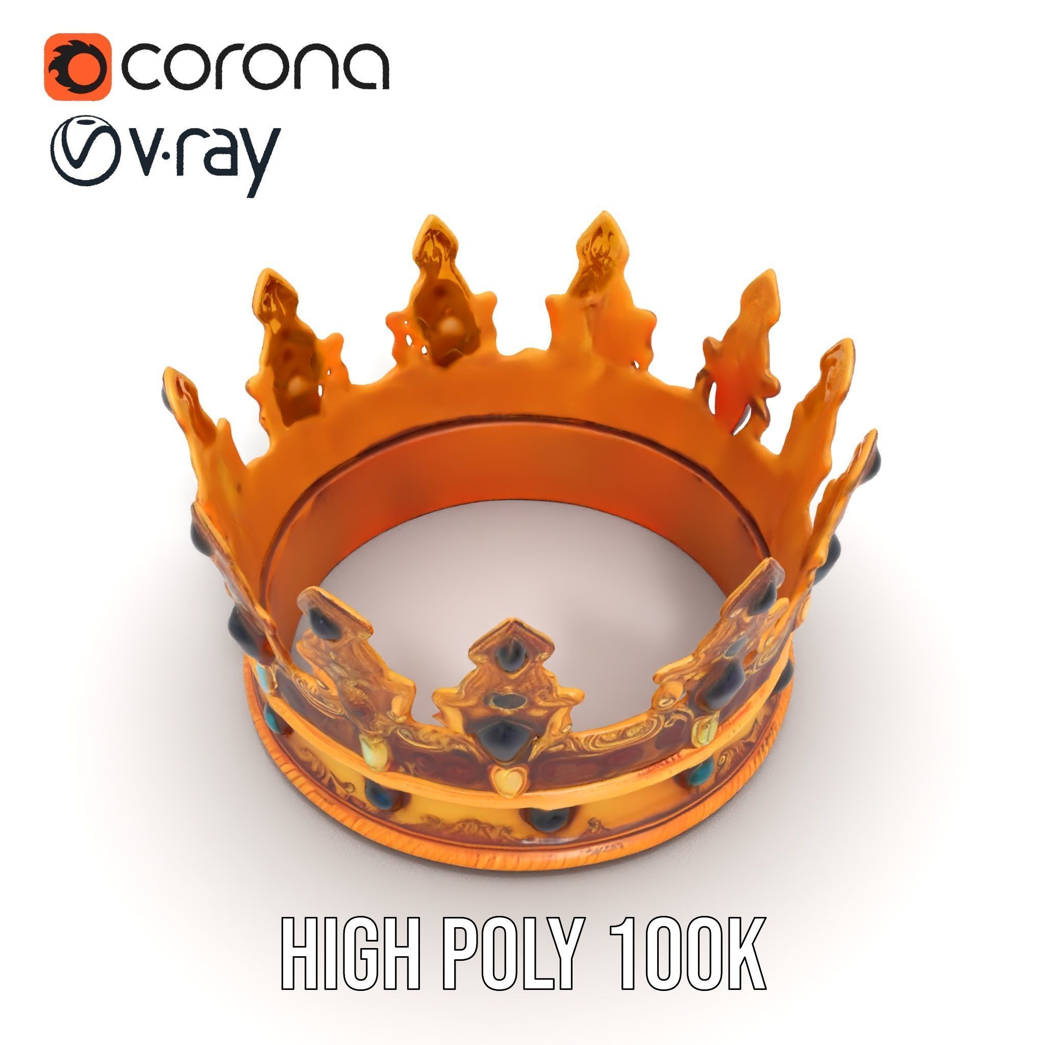 Regal Gold Crown Model Pack with Jewel Inlays Low-poly 3D model_20