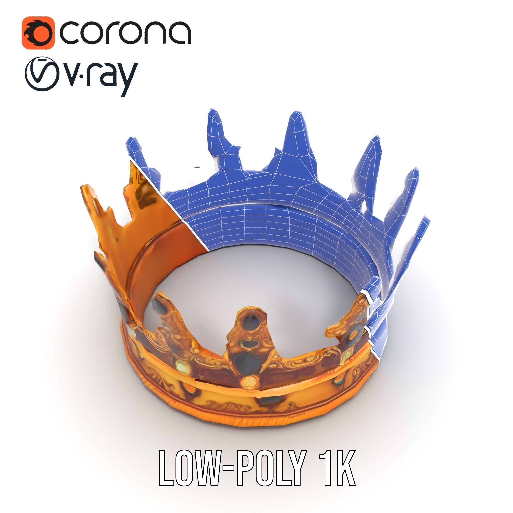 Regal Gold Crown Model Pack with Jewel Inlays Low-poly 3D model_19