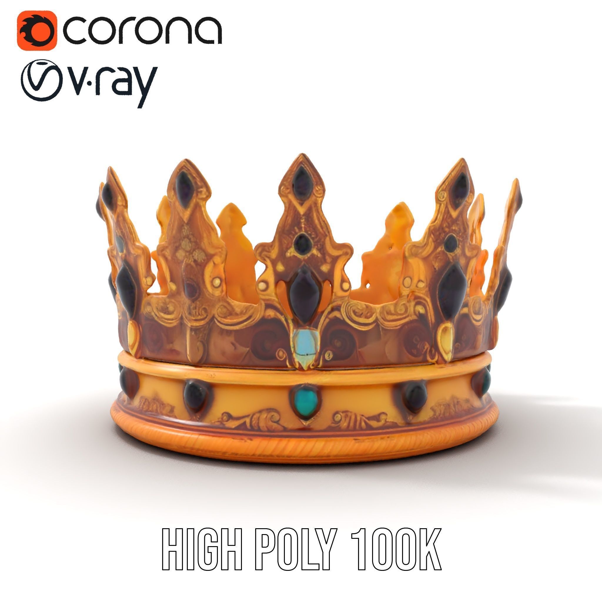 Regal Gold Crown Model Pack with Jewel Inlays Low-poly 3D model_23