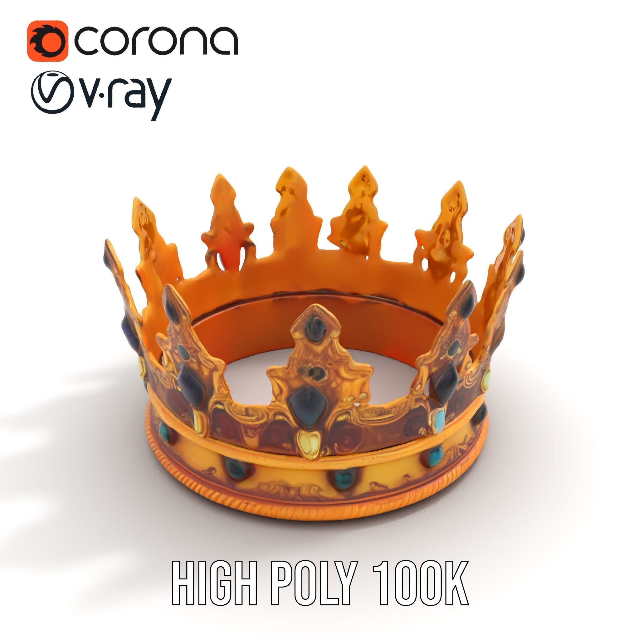 Regal Gold Crown Model Pack with Jewel Inlays Low-poly 3D model_17