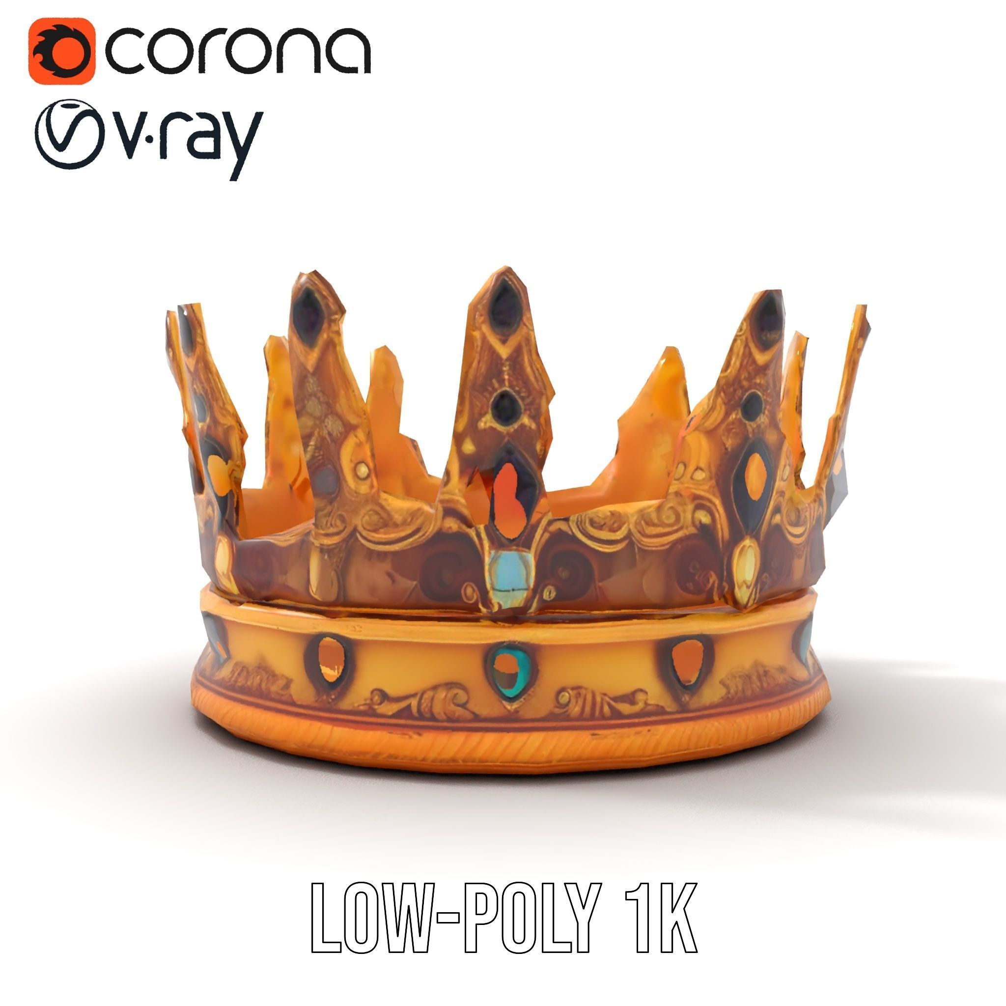 Regal Gold Crown Model Pack with Jewel Inlays Low-poly 3D model_22