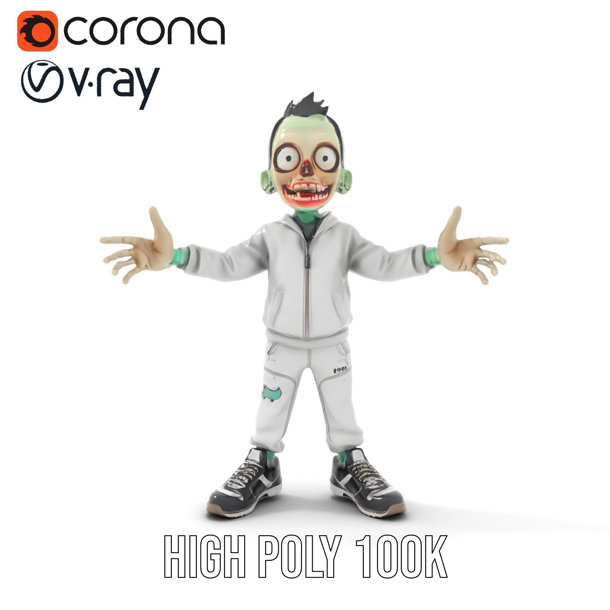 Zombie Cartoon Character Model Rigged and Animated Low-poly 3D model_14