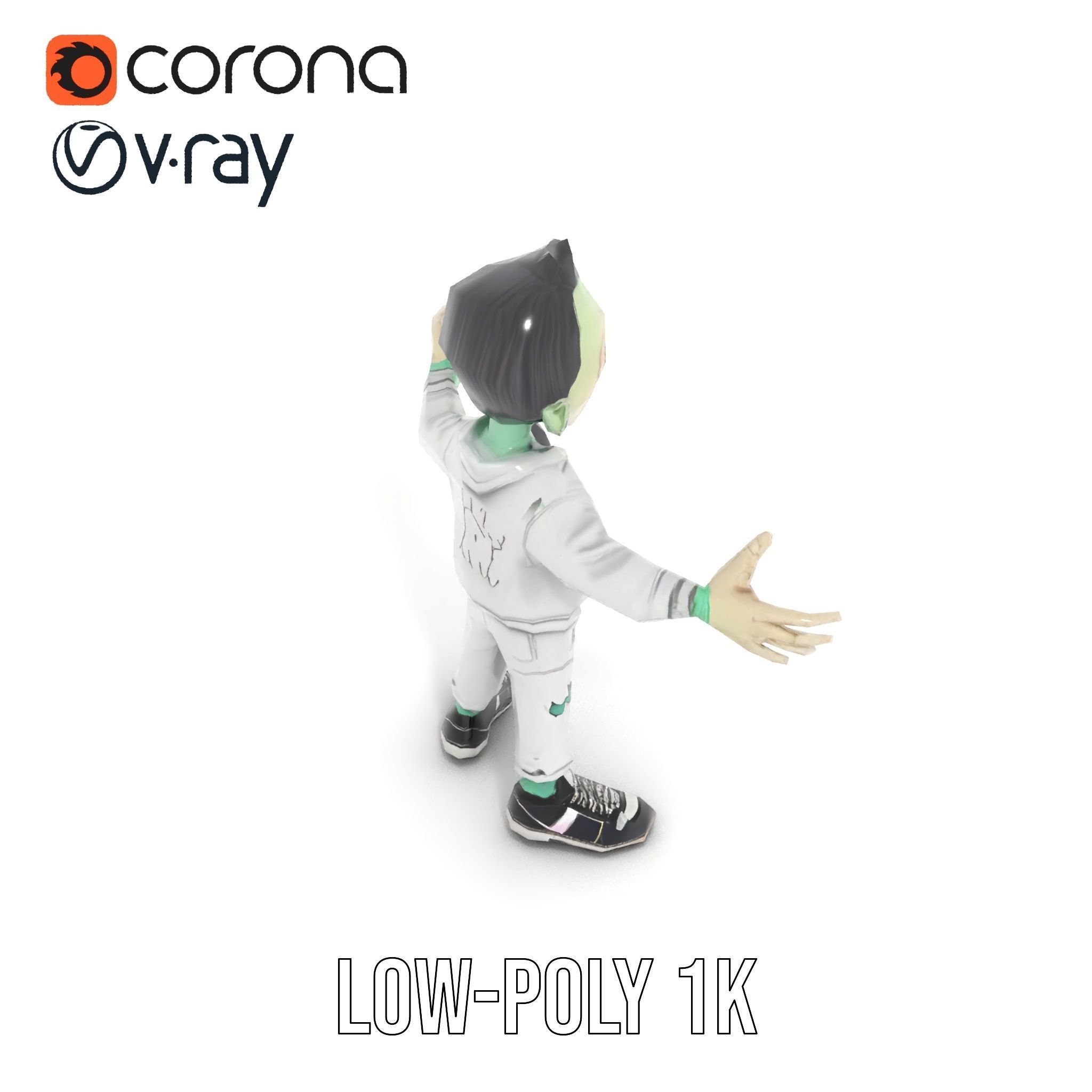 Zombie Cartoon Character Model Rigged and Animated Low-poly 3D model_19